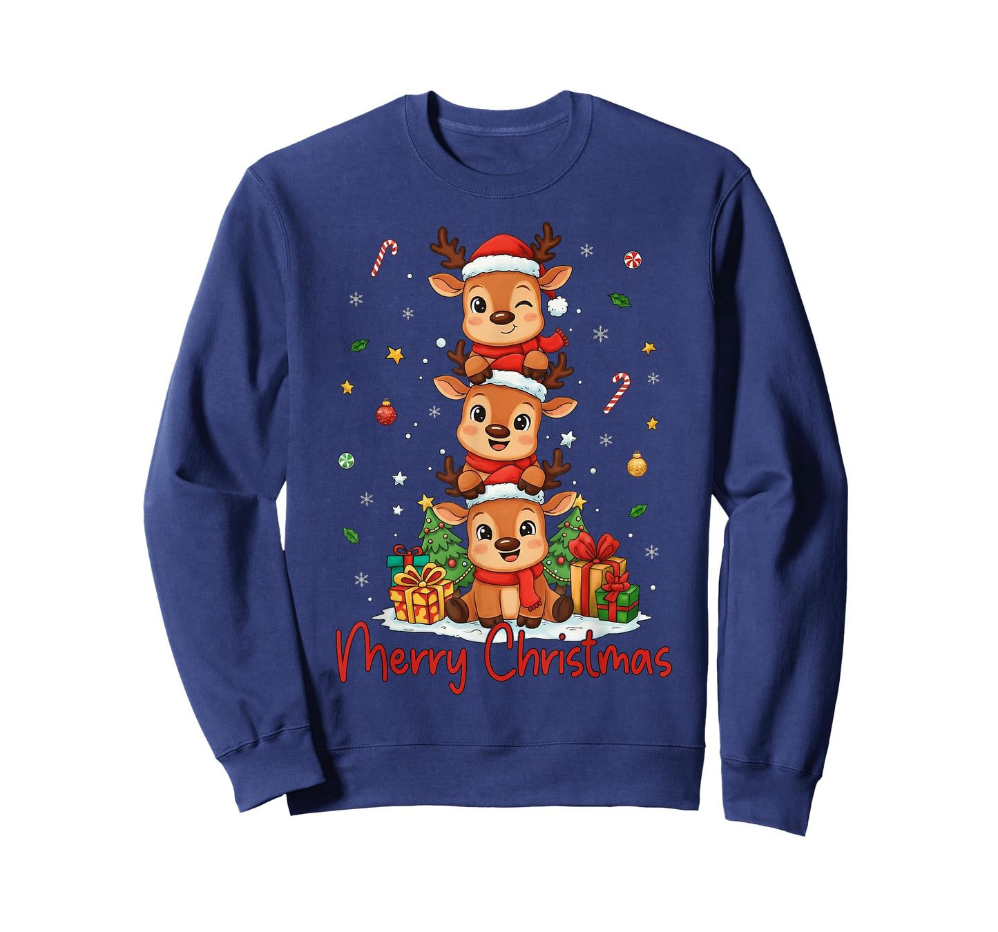 Merry Christmas Reindeer Santa Hat Xmas Family Men Women Kid T-Shirt
