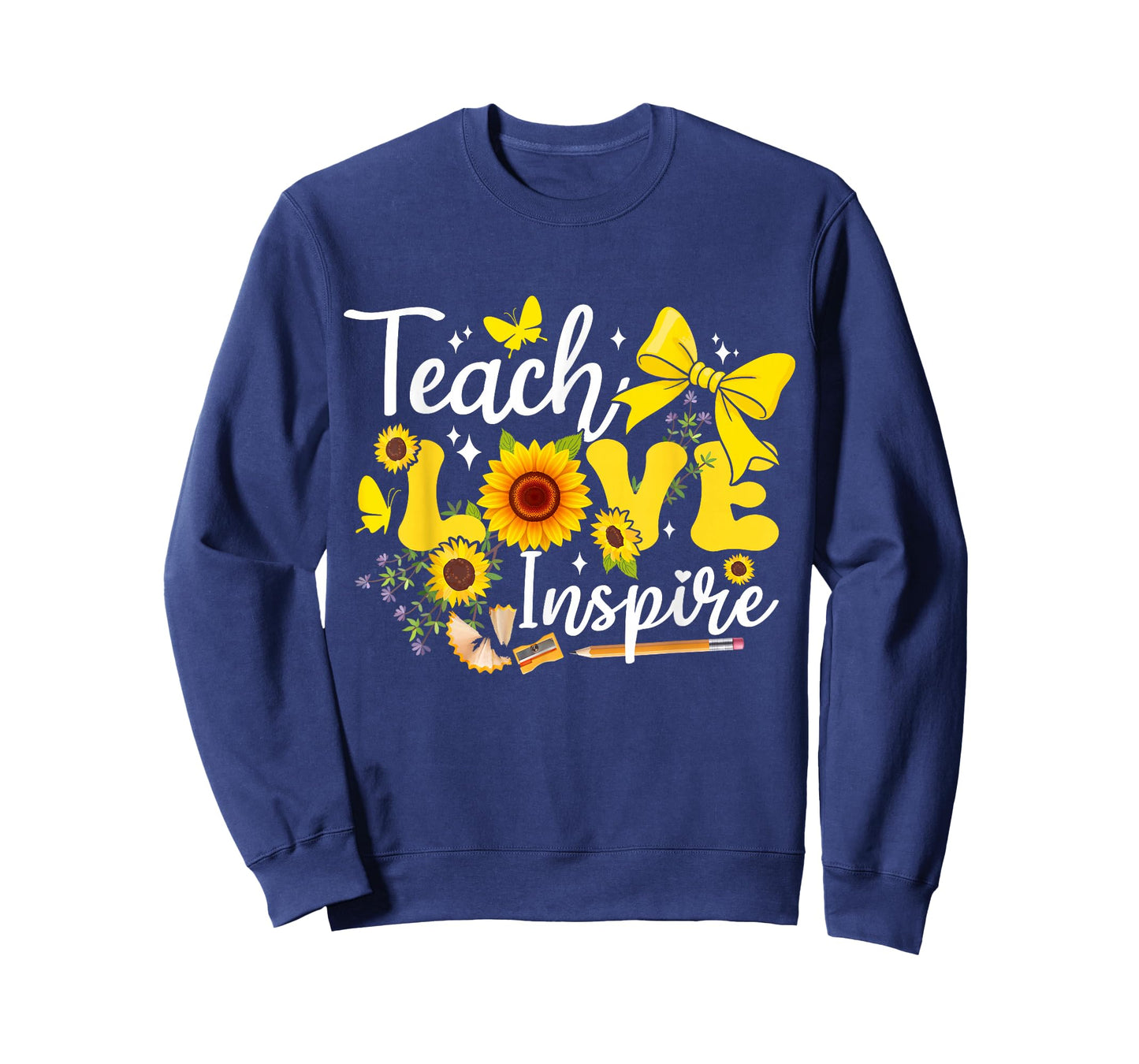 Teach Love Inspire Sunflowers Pencil Coquette Bow Teacher T-Shirt