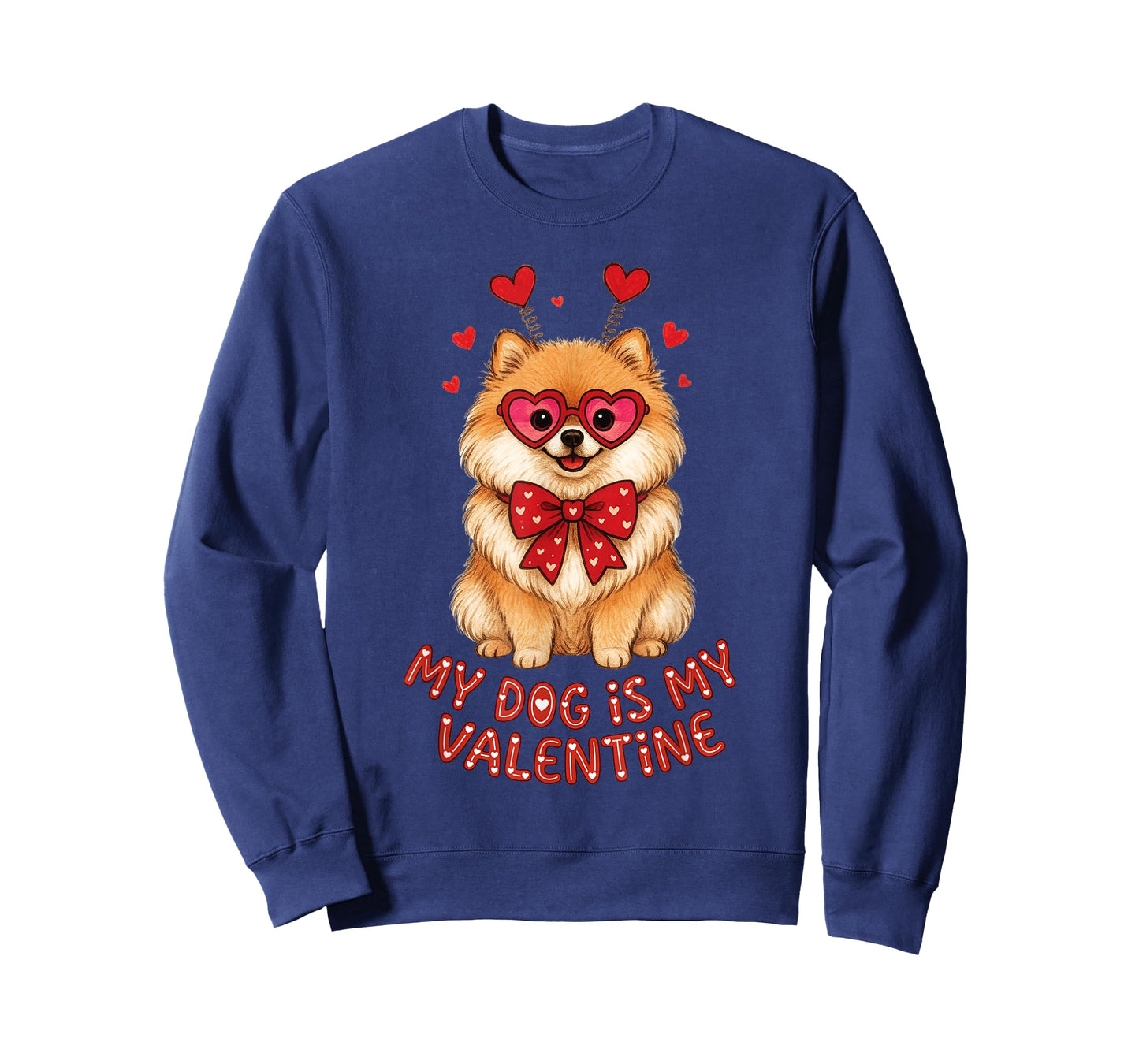 My Dog is My Valentine Cute Pomeranian with Heart Glasses T-Shirt