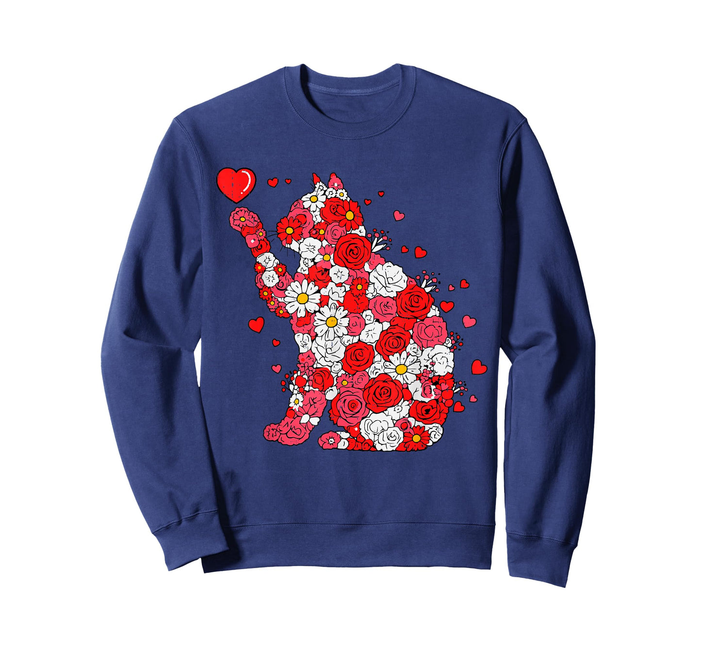 Floral Cat Heart Valentines Day Meow Kitty Kitten Cat Lover T-Shirt