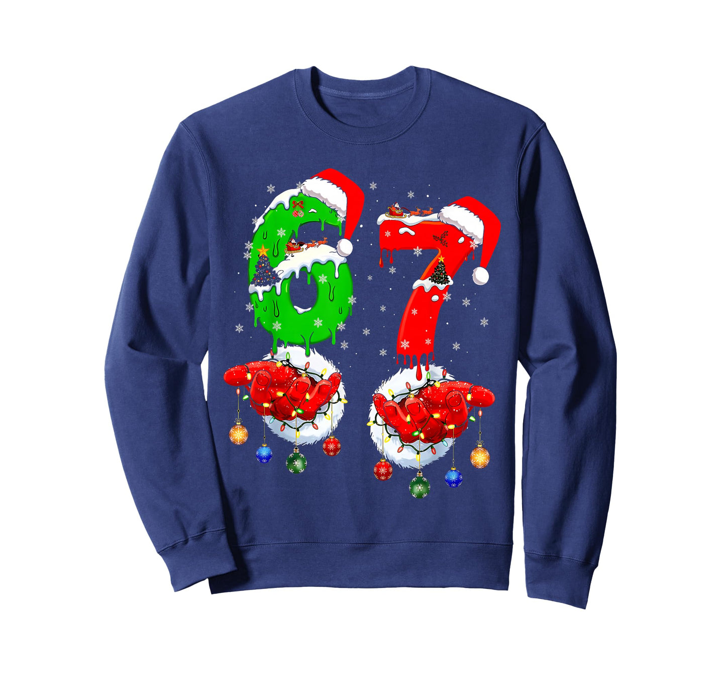 Funny Six Seven 67 Meme 6 7 Christmas Santa Hand Boys Teen T-Shirt