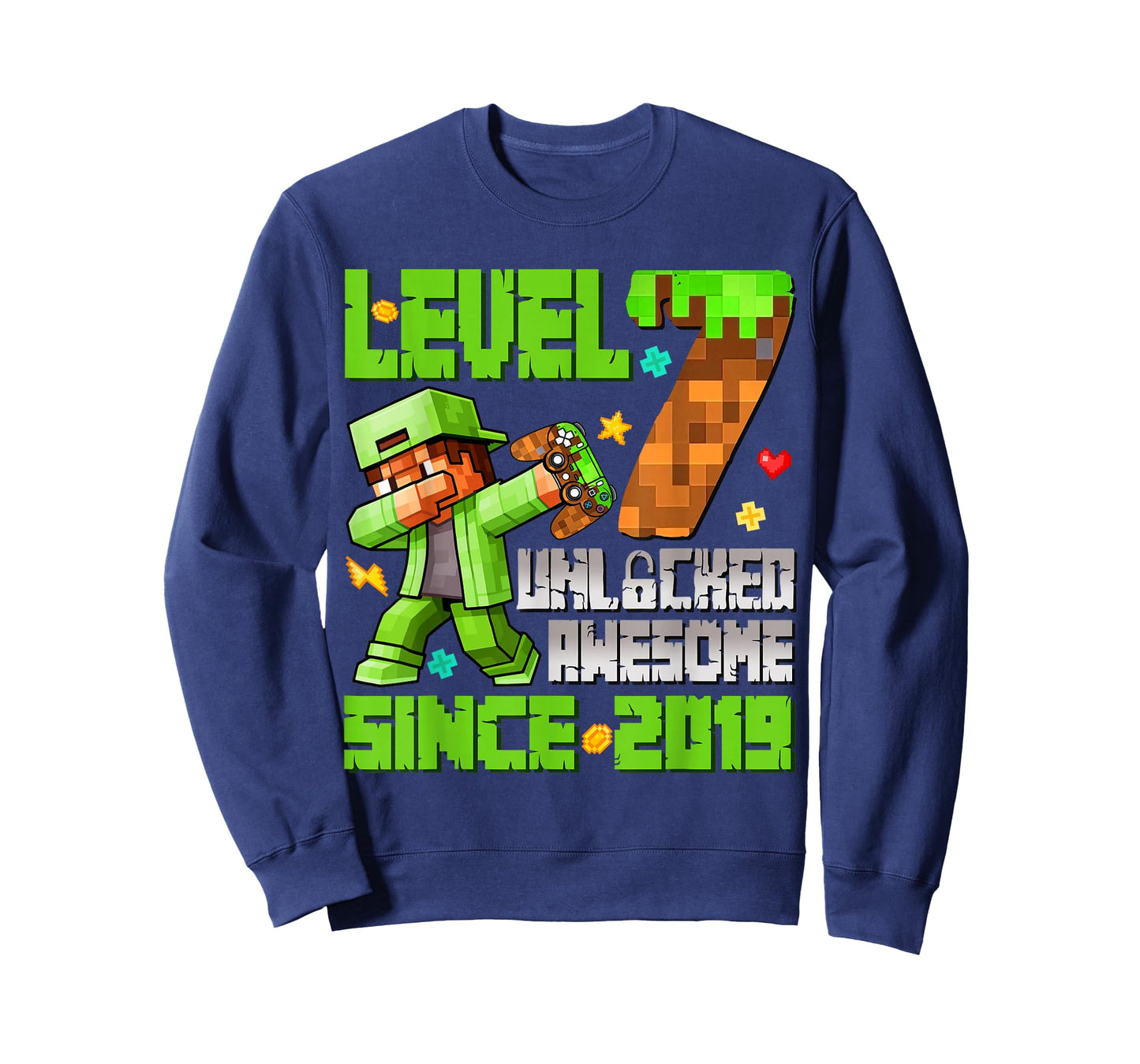 Level 7 Unlocked Awesome Since 2019 7th Birthday Game Pixel T-Shirt
