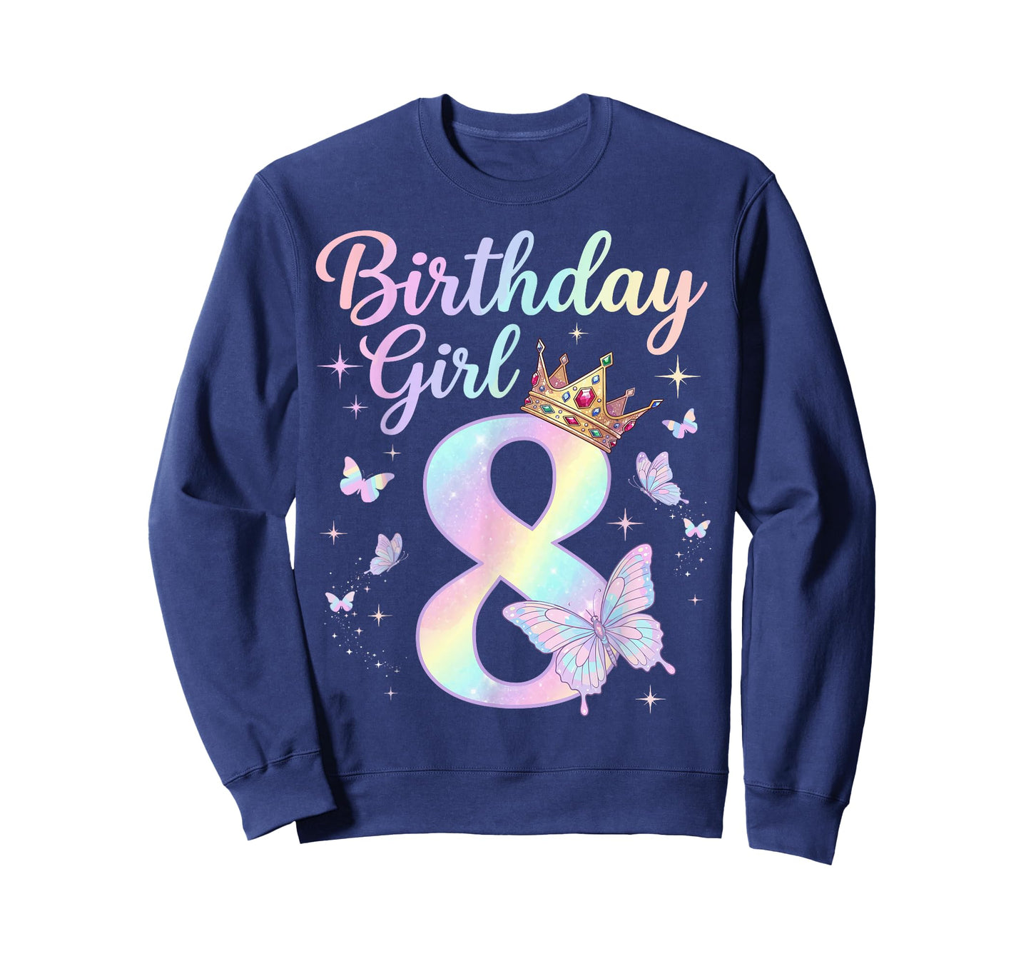 8th Birthday Shirt for Girls Eight 8 Year Old Butterfly T-Shirt