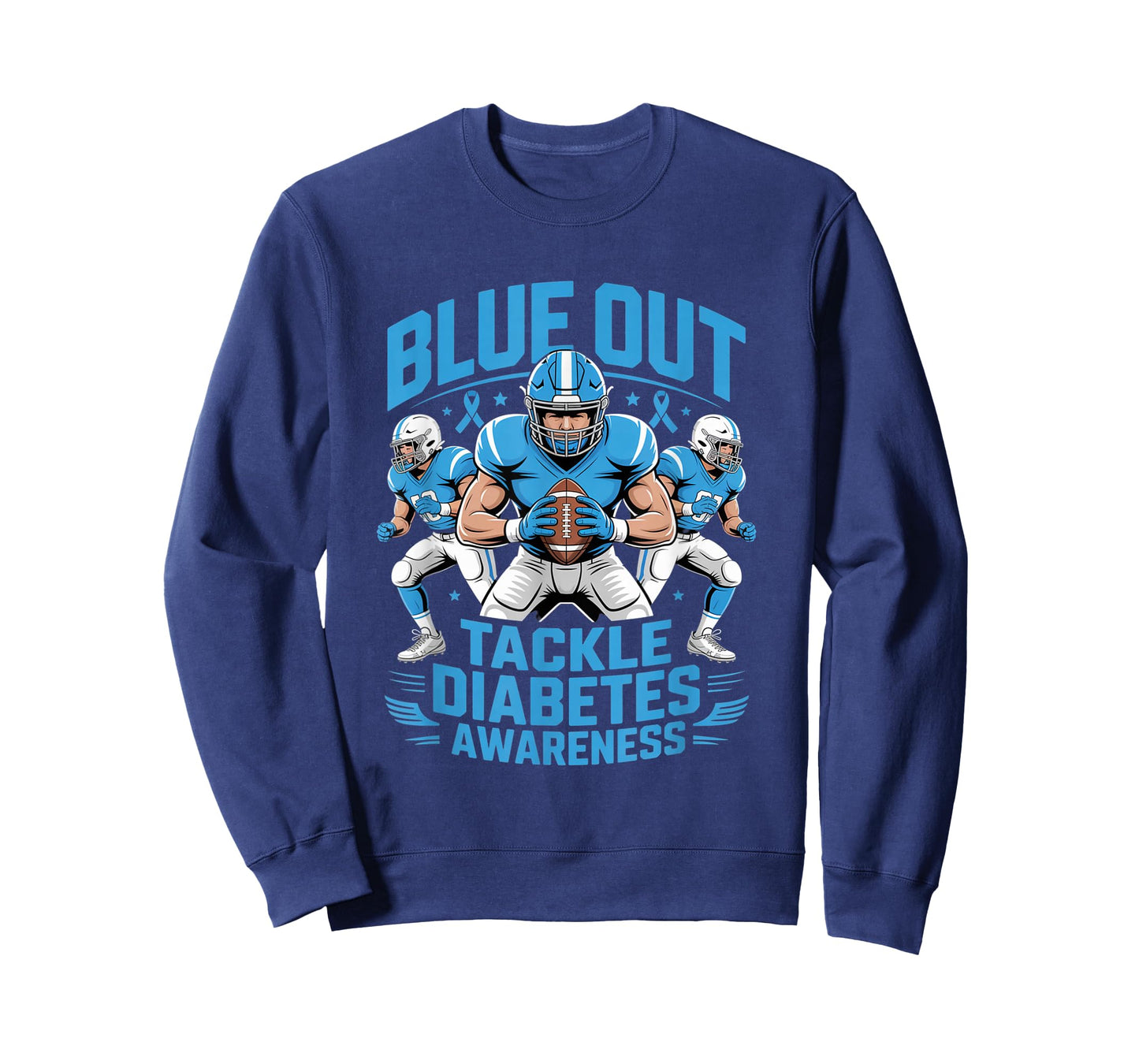 Blue Out Tackle Diabetes Awareness Football Blue Ribbon T-Shirt