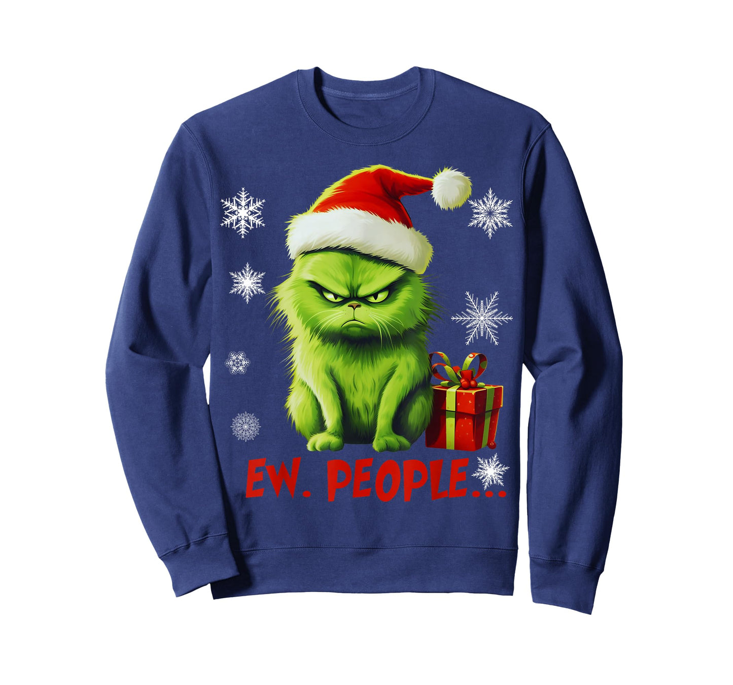 Cat Ew People Funny Christmas Meowy Xmas Gift Santa Hat Y2K T-Shirt