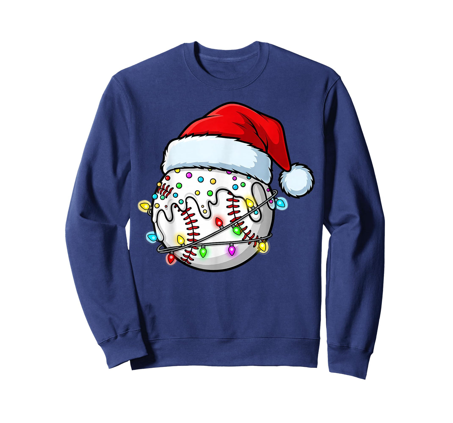 Baseball Santa Christmas Lights Drip Ice Cream Sprinkle Kids T-Shirt