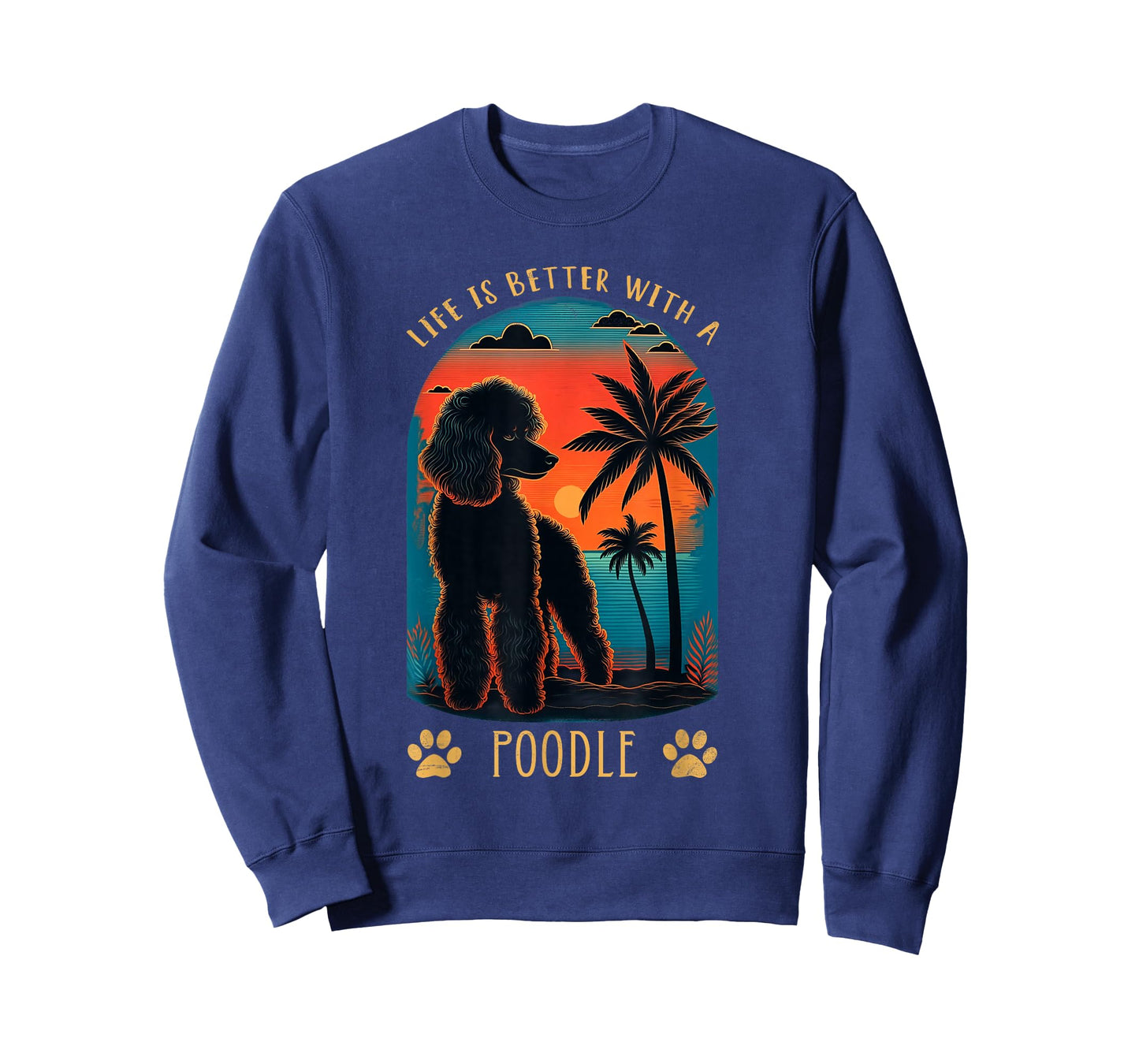 Life is Better with A Poodle Sunset Beach Retro Dog Gift T-Shirt