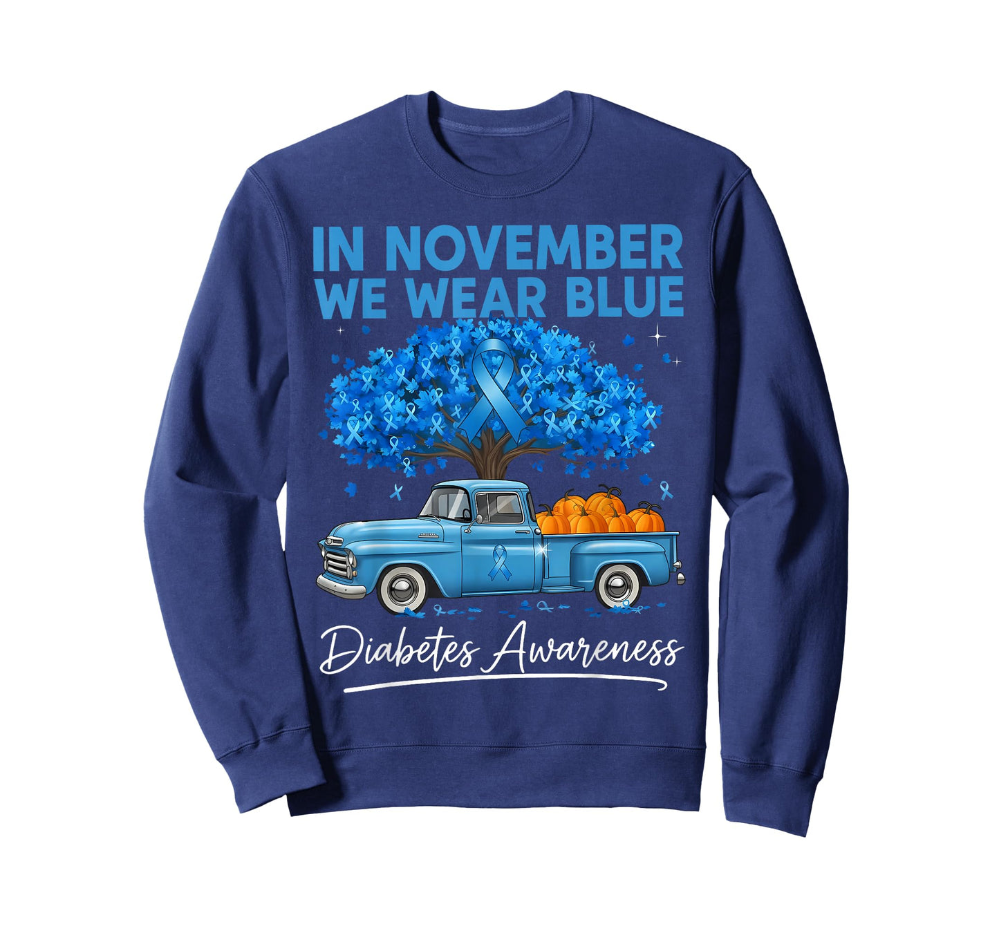 in November We Wear Blue Diabetes Awareness Pumpkin Truck T-Shirt