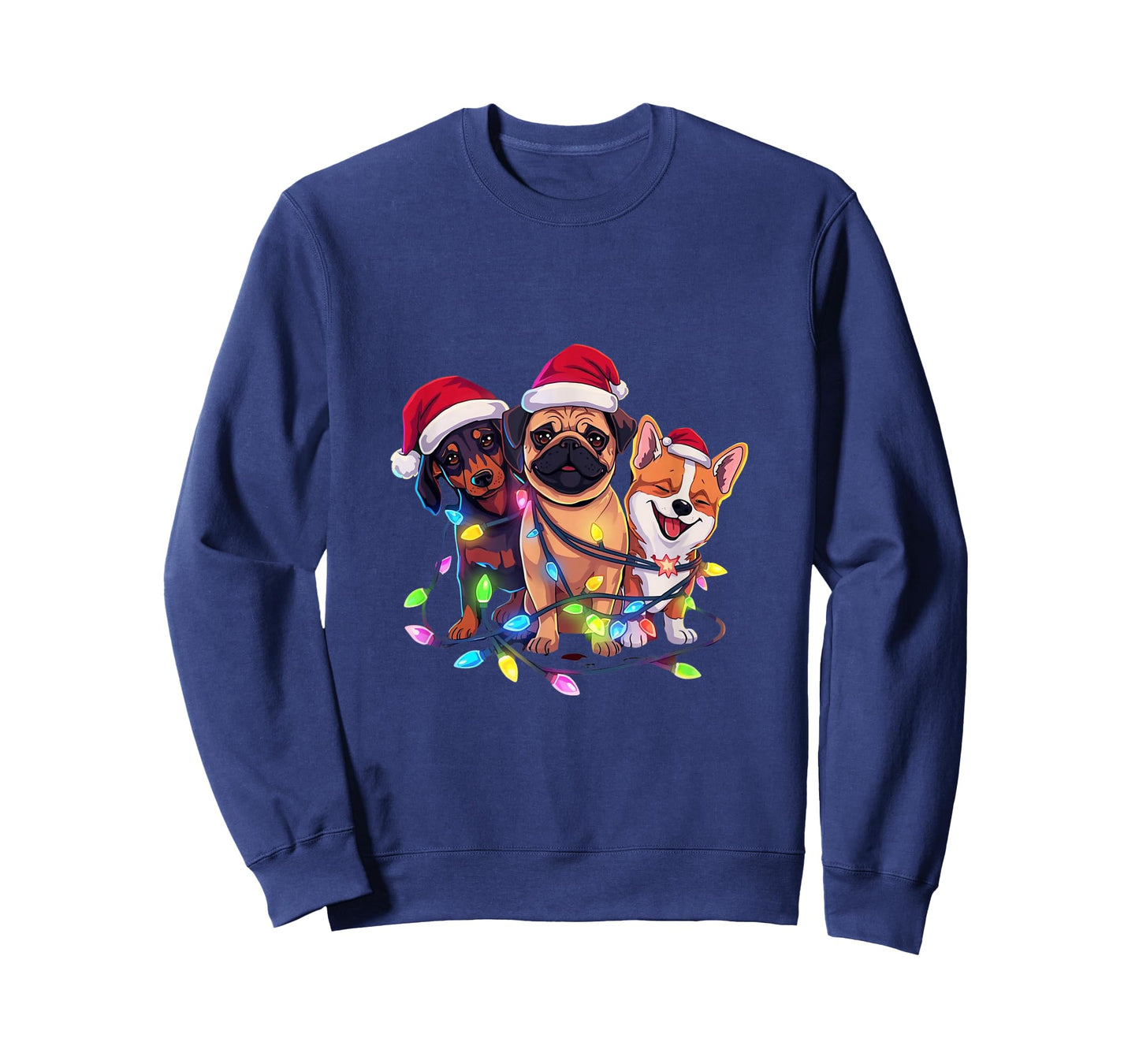 Festive Christmas Dogs with Lights and Santa Hats T-Shirt