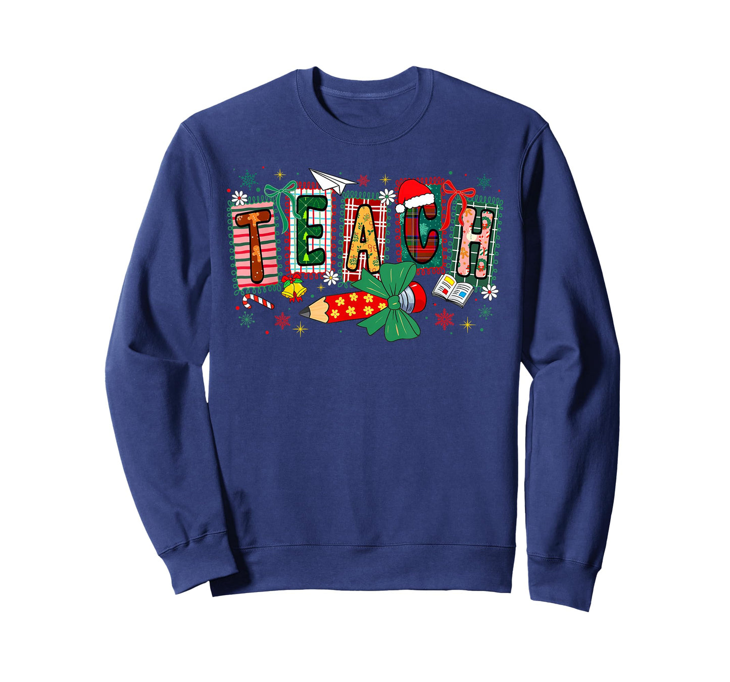 Preppy Teach Merry Christmas Pencil Coquette Bow Teacher T-Shirt