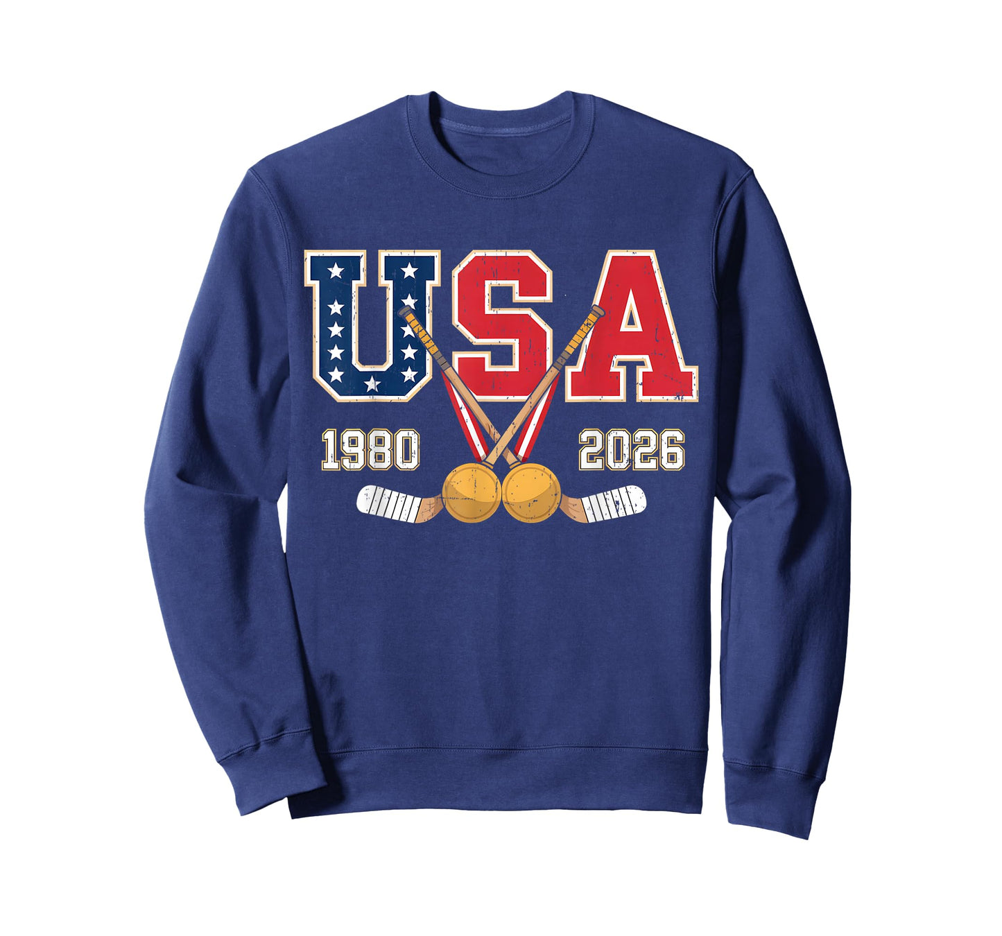 1980 and 2026 Hockey Vintage USA Crossed Sticks Patriotic T-Shirt