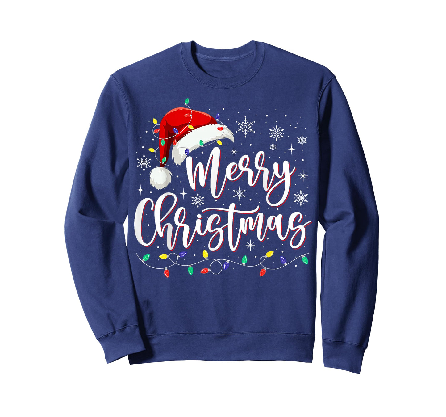 Merry Christmas Lights Red Santa Hat Xmas Family Matching T-Shirt