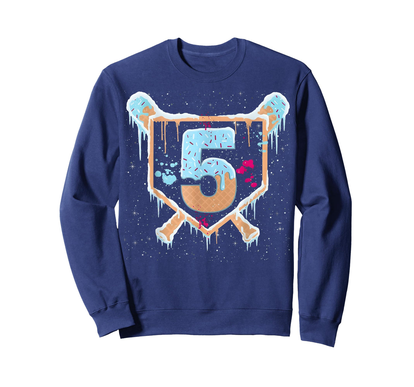 Baseball 5 Year Old Ice Cream Drip 5th Birthday Boy Number 5 T-Shirt