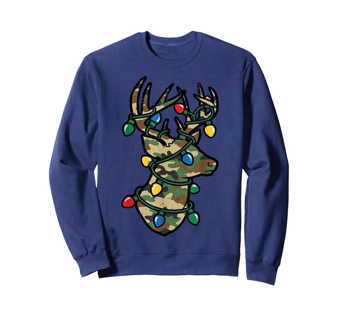 Christmas Reindeer Silhouette Camo Xmas Lights Men Women Kid T-Shirt
