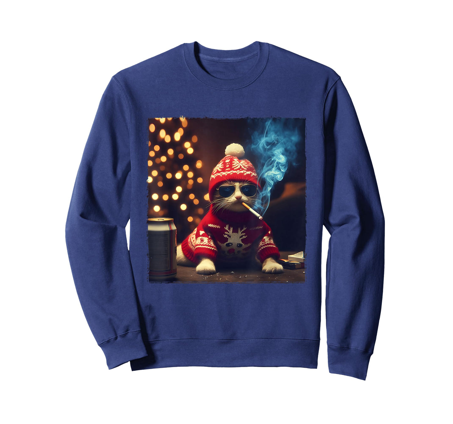 Smoking Cat Santa Hat Kitten Beverage Meme Sweatshirt Jumper T-Shirt