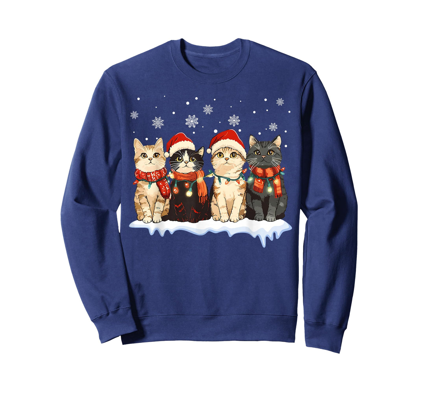 Cat Christmas Light Reindeer Santa Christmas Cat Lover T-Shirt