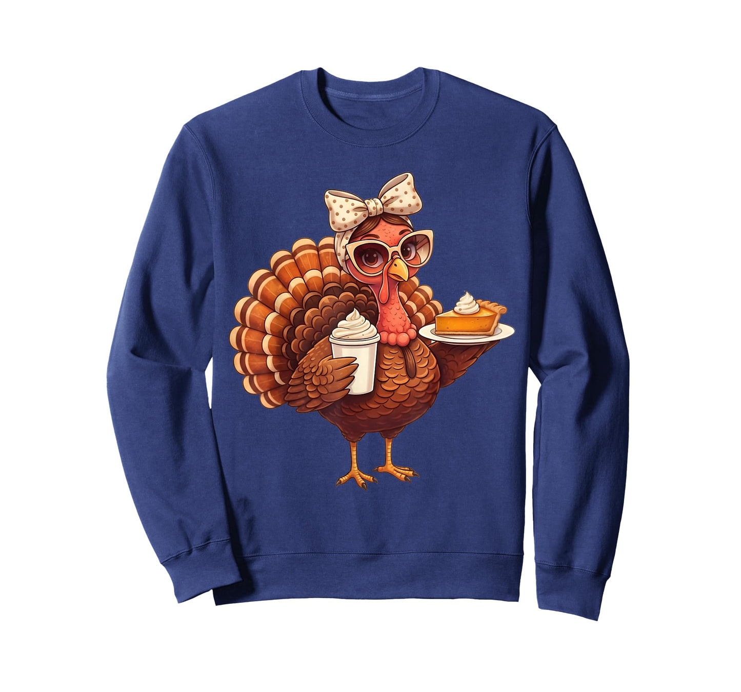 Turkey Drinking Coffee Thanksgiving Bow Turkey Day Womens T-Shirt