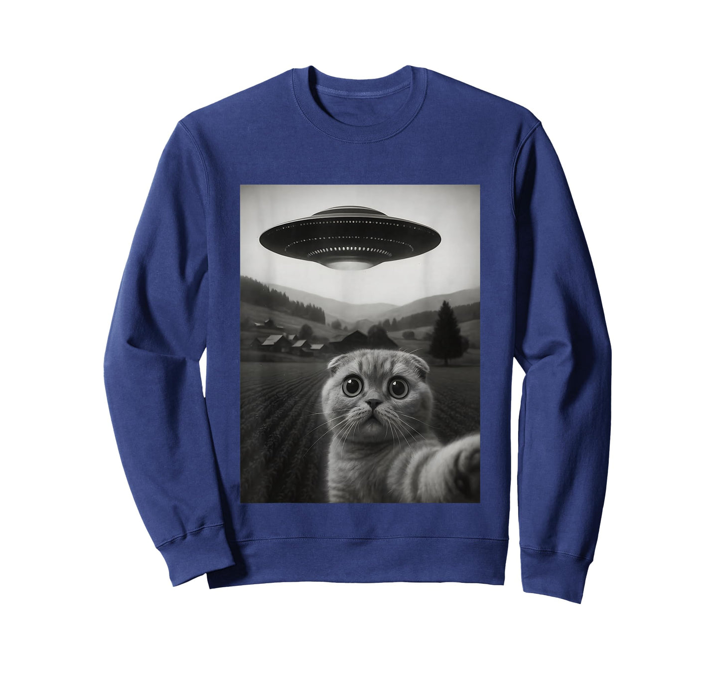Scottish Fold Cat Selfie Funny Alien Abduction Meme Artwork T-Shirt