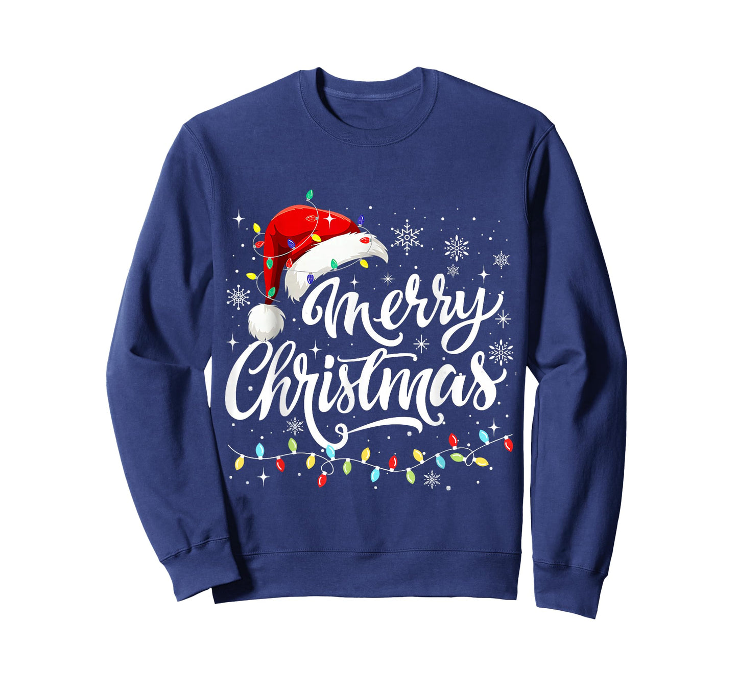 Merry Christmas Lights Red Santa Hat Xmas Family Men Women T-Shirt