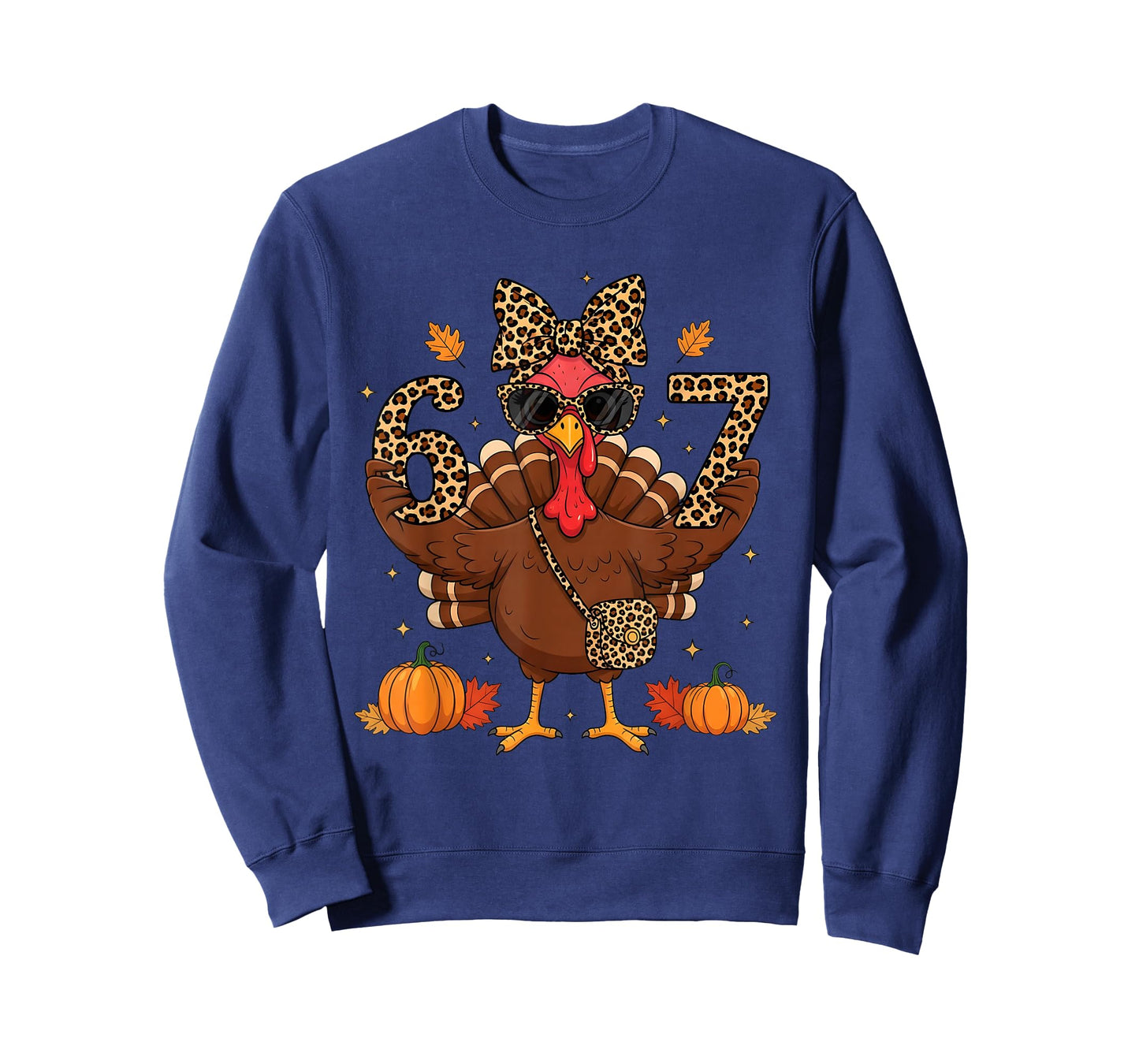 Funny 6 7 Thanksgiving Leopard Bow Turkey six Seven Teacher T-Shirt