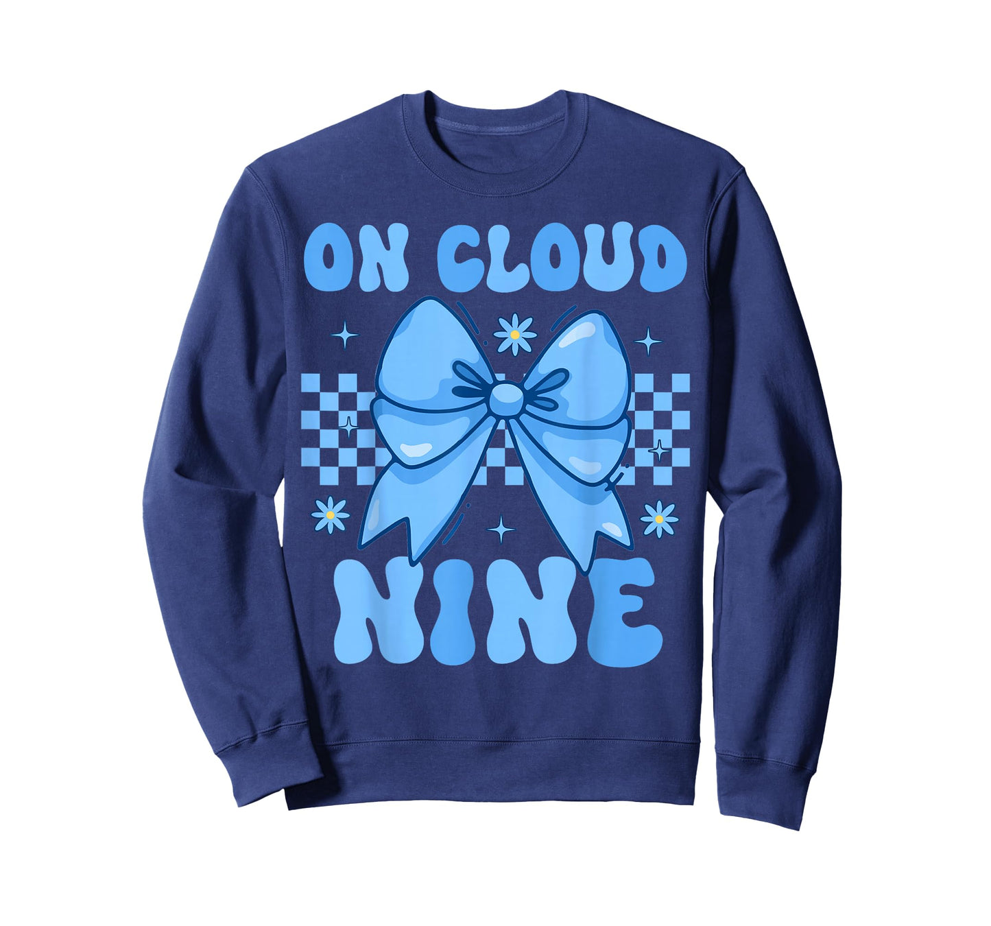 On Cloud Nine Bday 9th Birthday Girl Coquette Bow Blue T-Shirt
