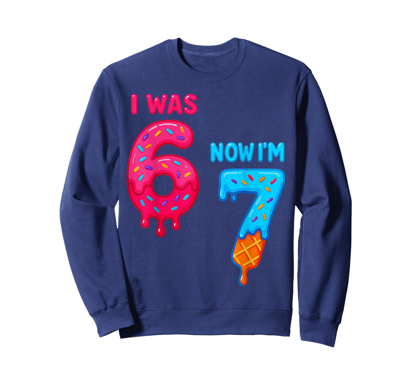 Seven Year Old Birthday I was 6 Now I'm 7 67 Ice Cream Drip T-Shirt