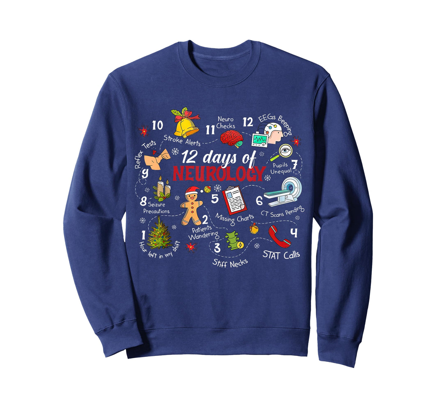 12 Days of Neurology Christmas Brain Neuro Nurse Psychology T-Shirt