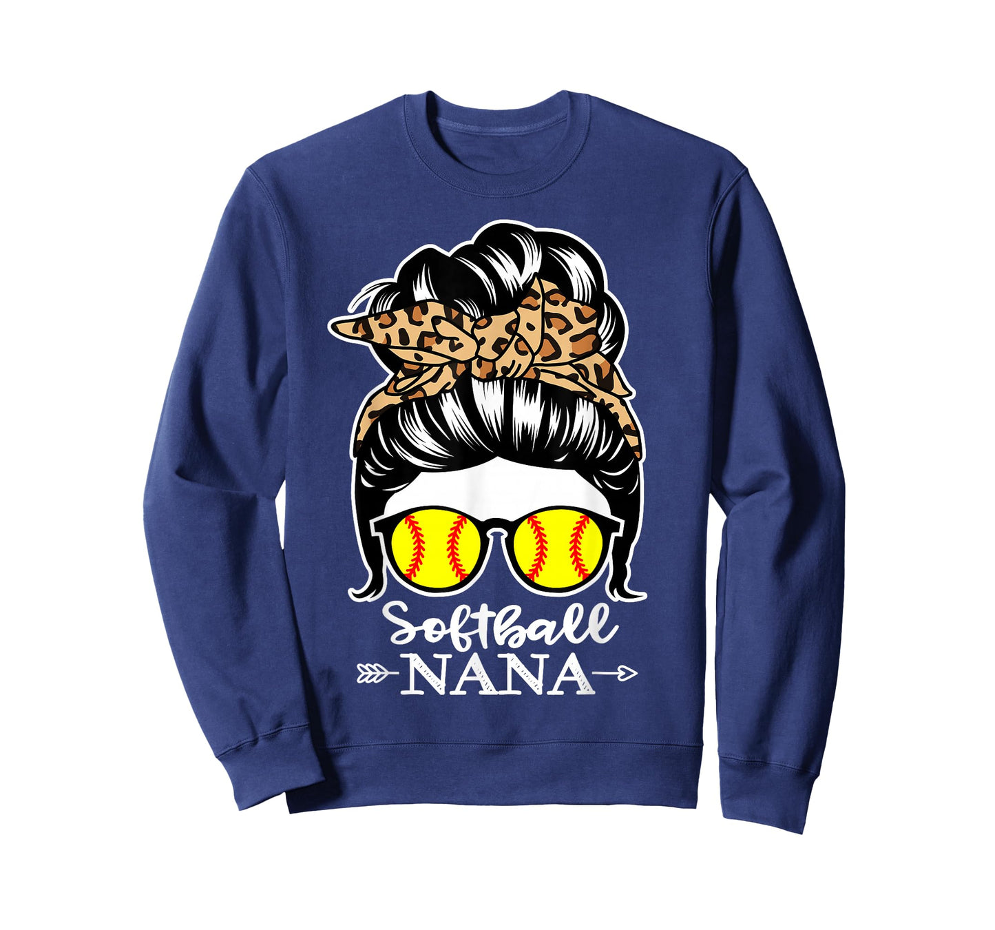 Softball Nana Messy Bun Hair Funny Softball Player Nana T-Shirt