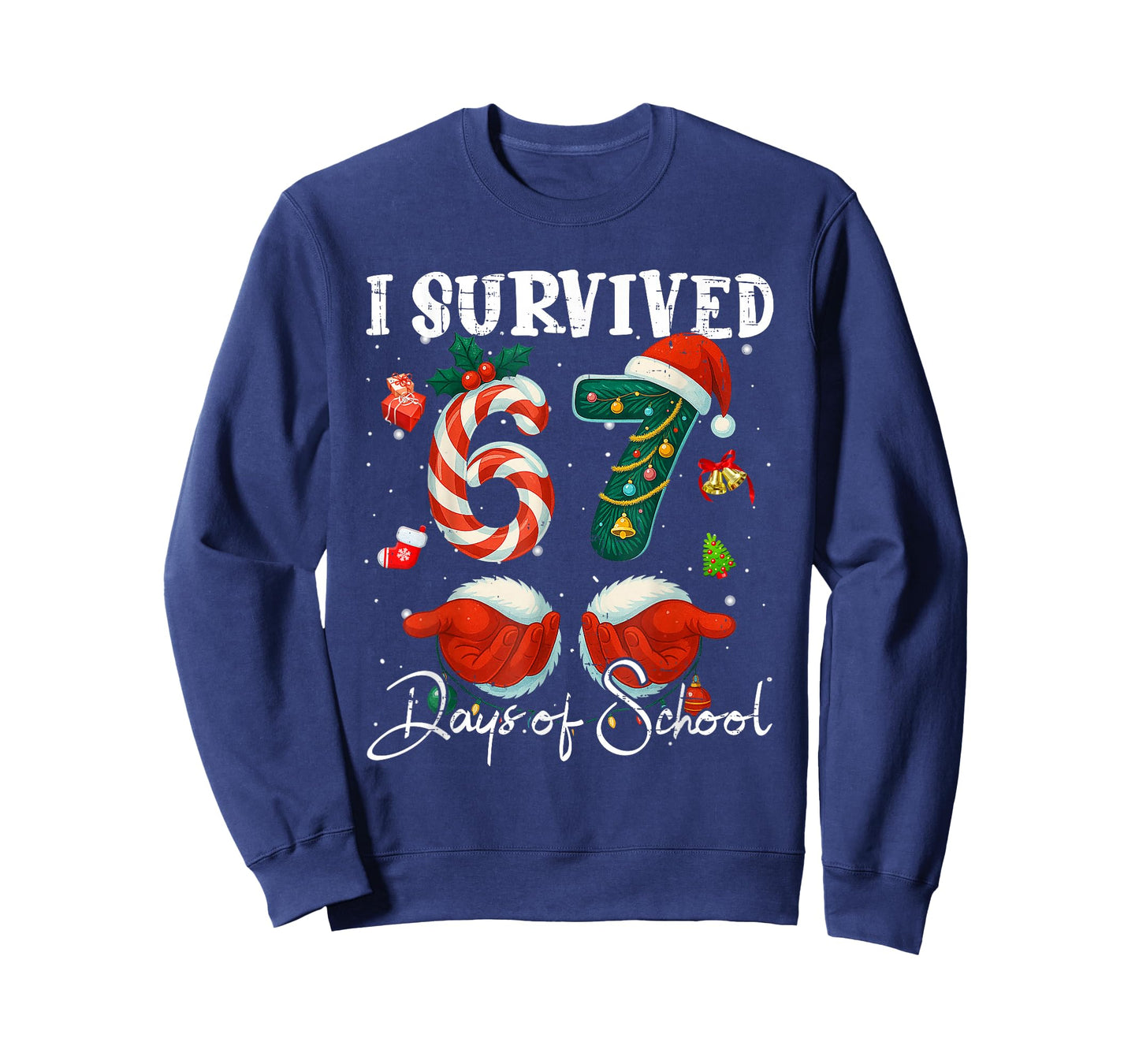 I Survived 67 Days of School Christmas Candy Cane Six Seven T-Shirt
