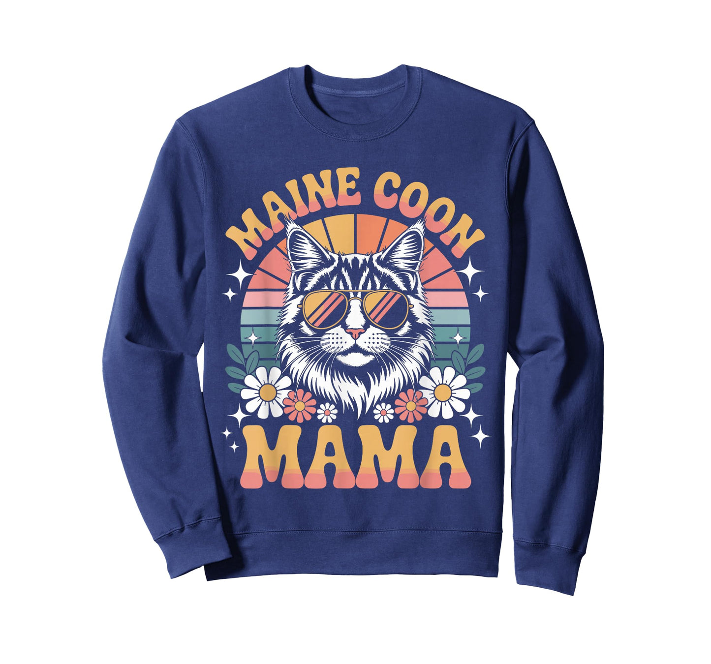 Maine Coon Cat Mama Floral Vintage 60s 70s Sunglasses T-Shirt