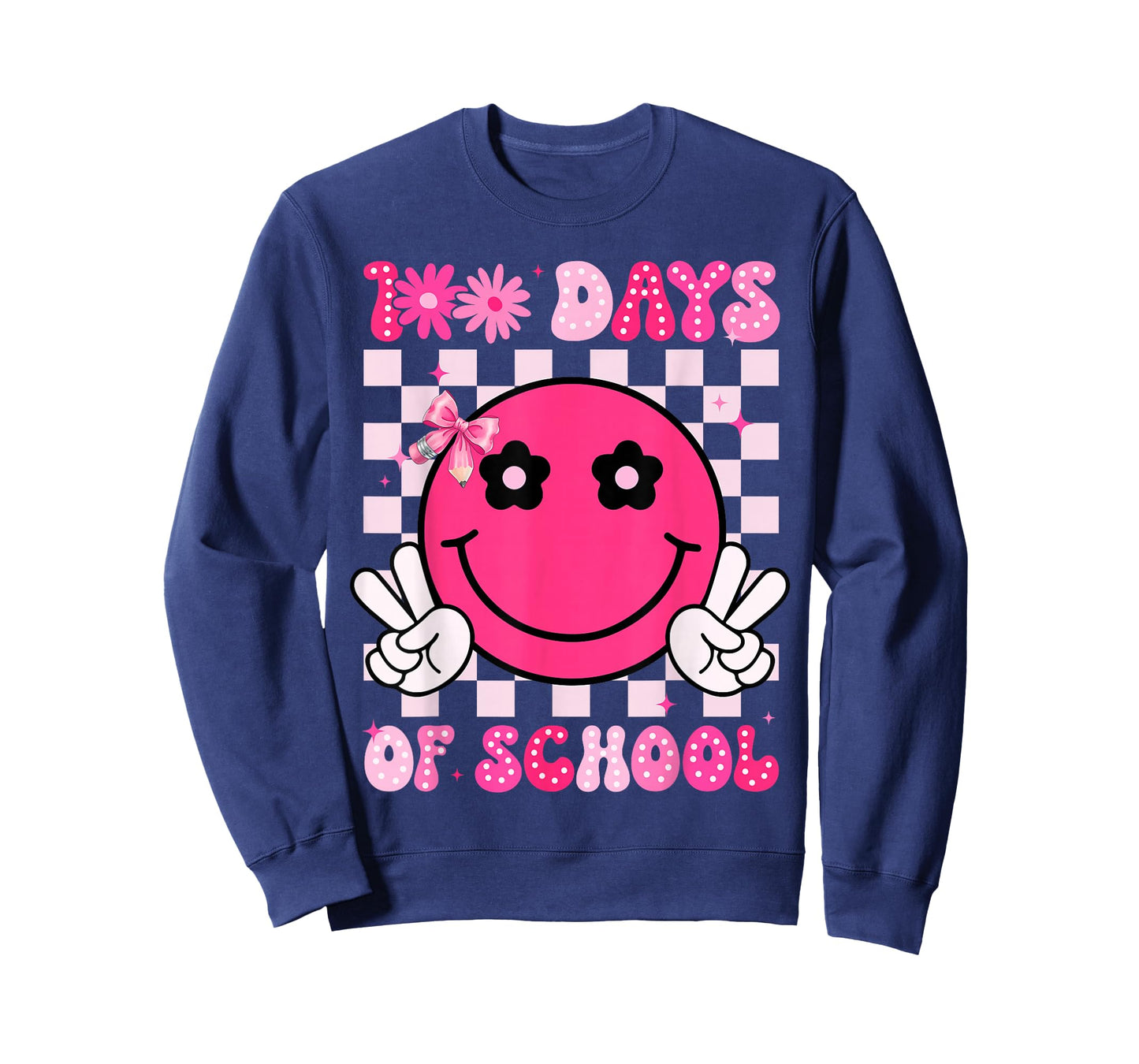 100 Days of School 100th Day Groovy Smile Face Kids Teacher T-Shirt