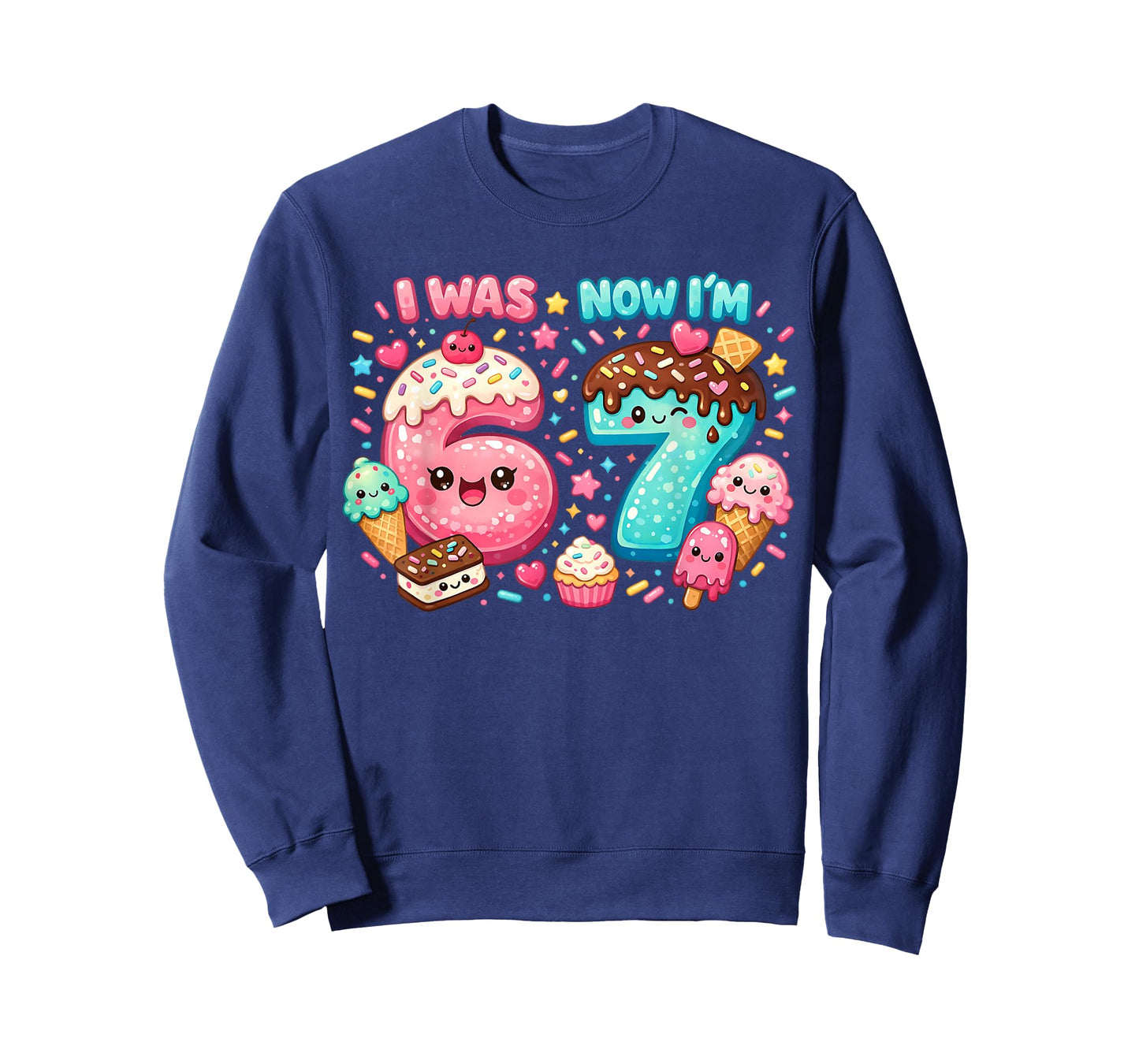 I was 6 Now I'm 7 Dripping Ice Cream Lover 67 Meme Birthday T-Shirt