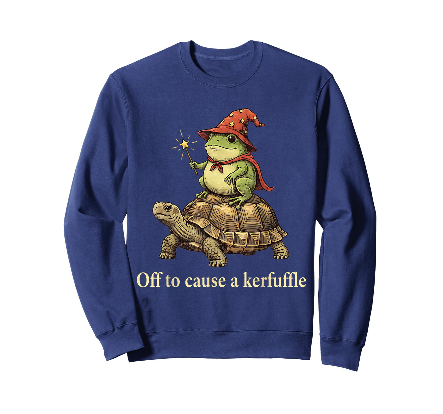 Off to Cause A Kerfuffle - Funny Meme Whimsical Frog Wizard T-Shirt