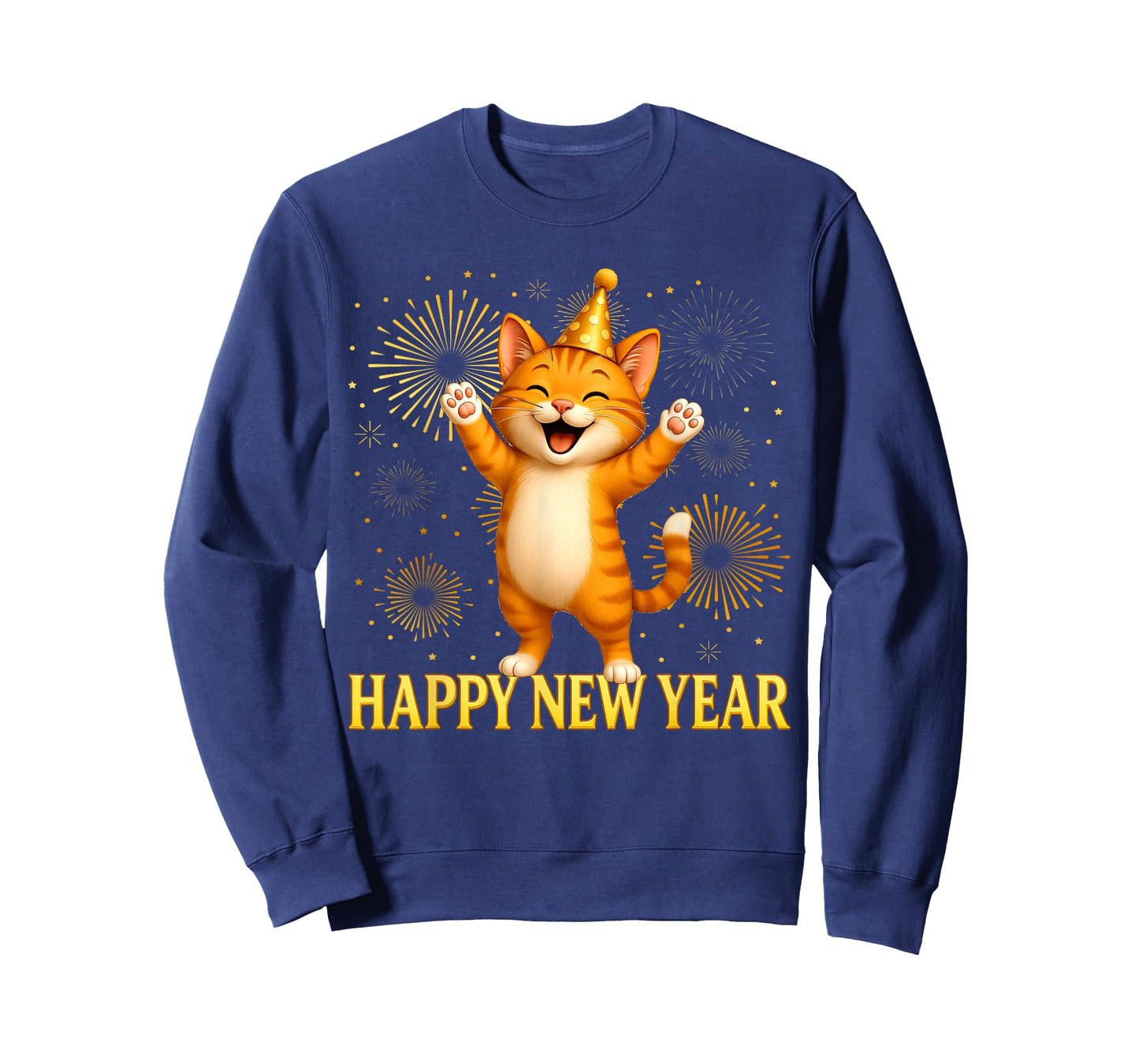 Happy New Year Cat Fireworks New Years Eve Party 2026 Kids T-Shirt