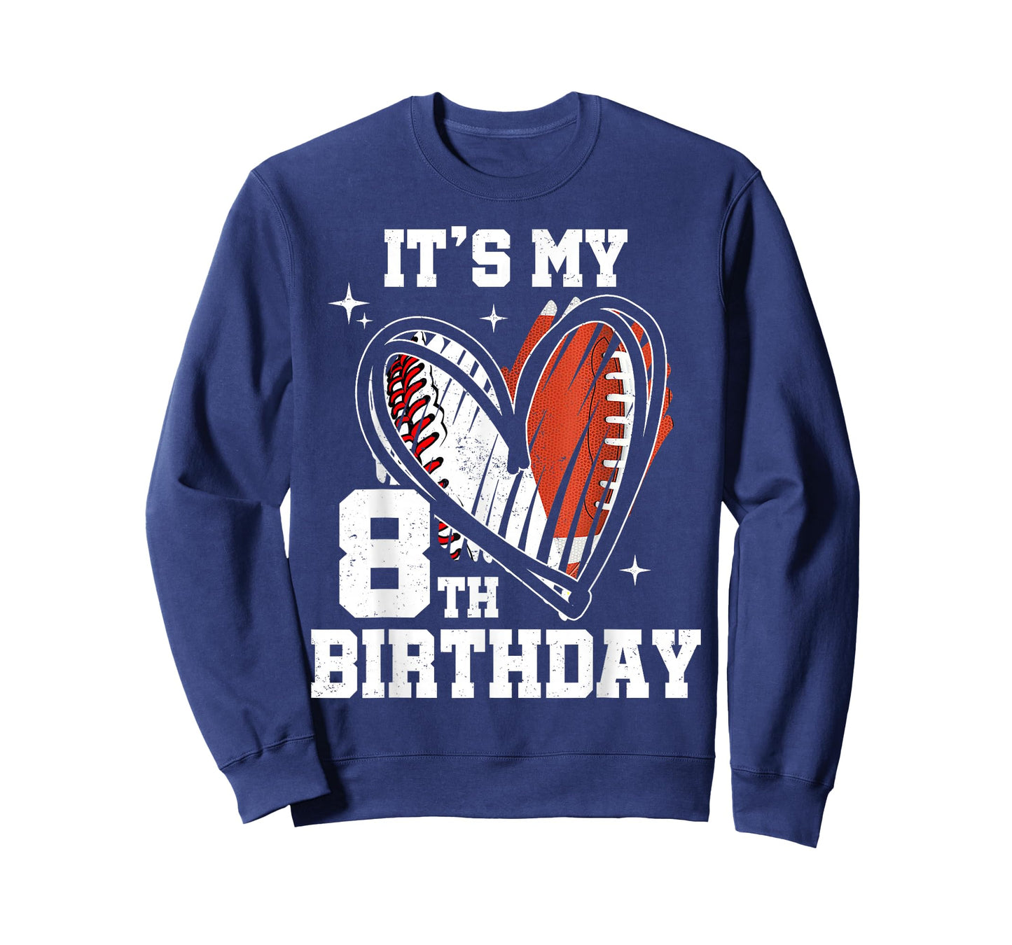 It's My 8th Birthday Baseball Football Heart 8 Year Old T-Shirt