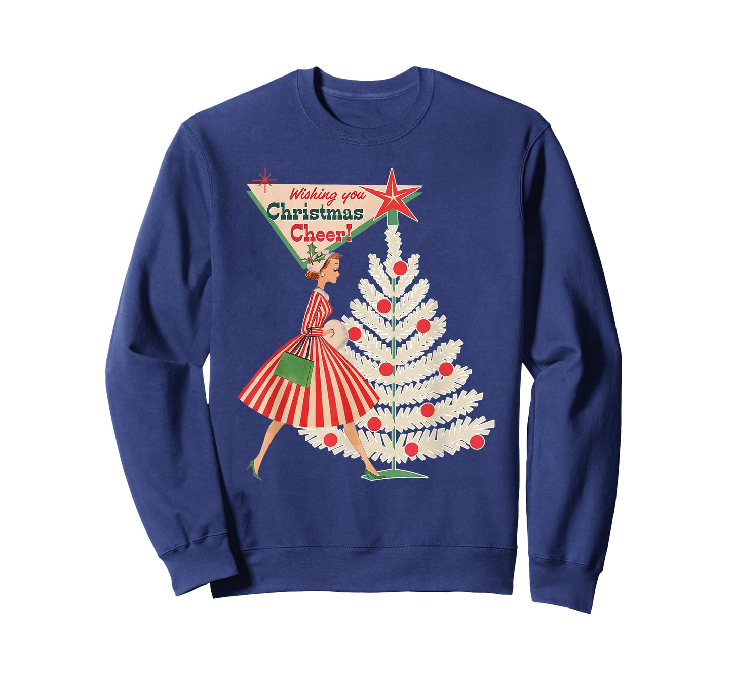 Vintage Retro 1950s Lady Wishing A Christmas Cheer Xmas Tree T-Shirt