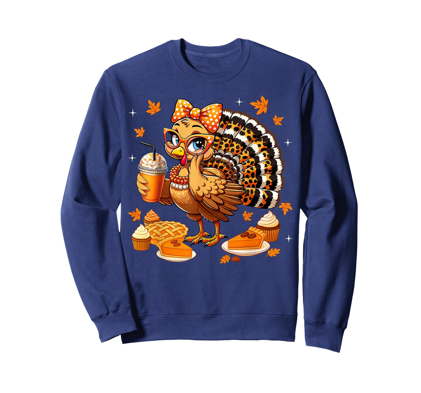 Leopard Turkey Drinking Coffee Bow Thanksgiving Women Girls T-Shirt