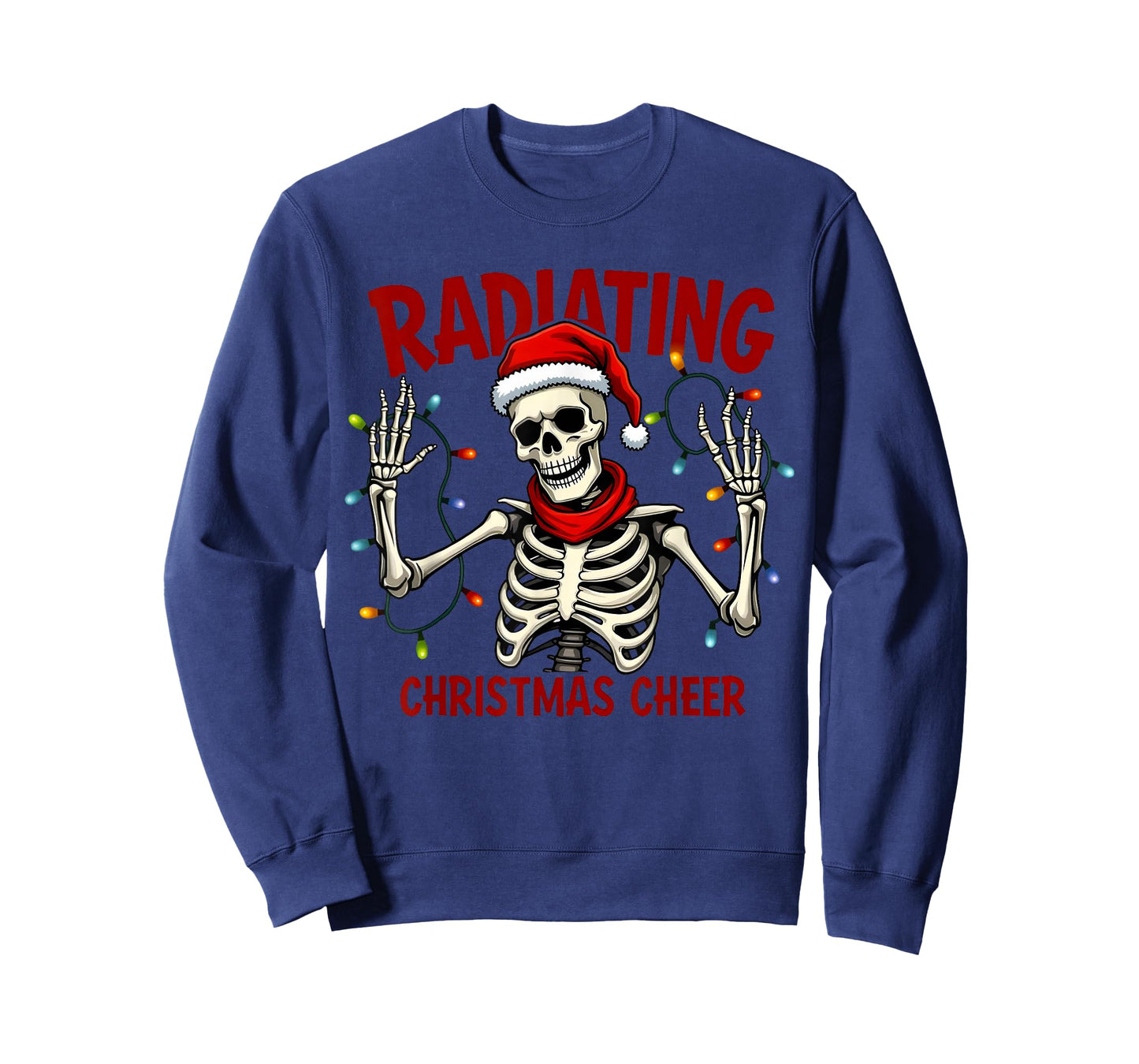 Funny Radiating Christmas Cheer Santa Skeleton Xmas Lights T-Shirt
