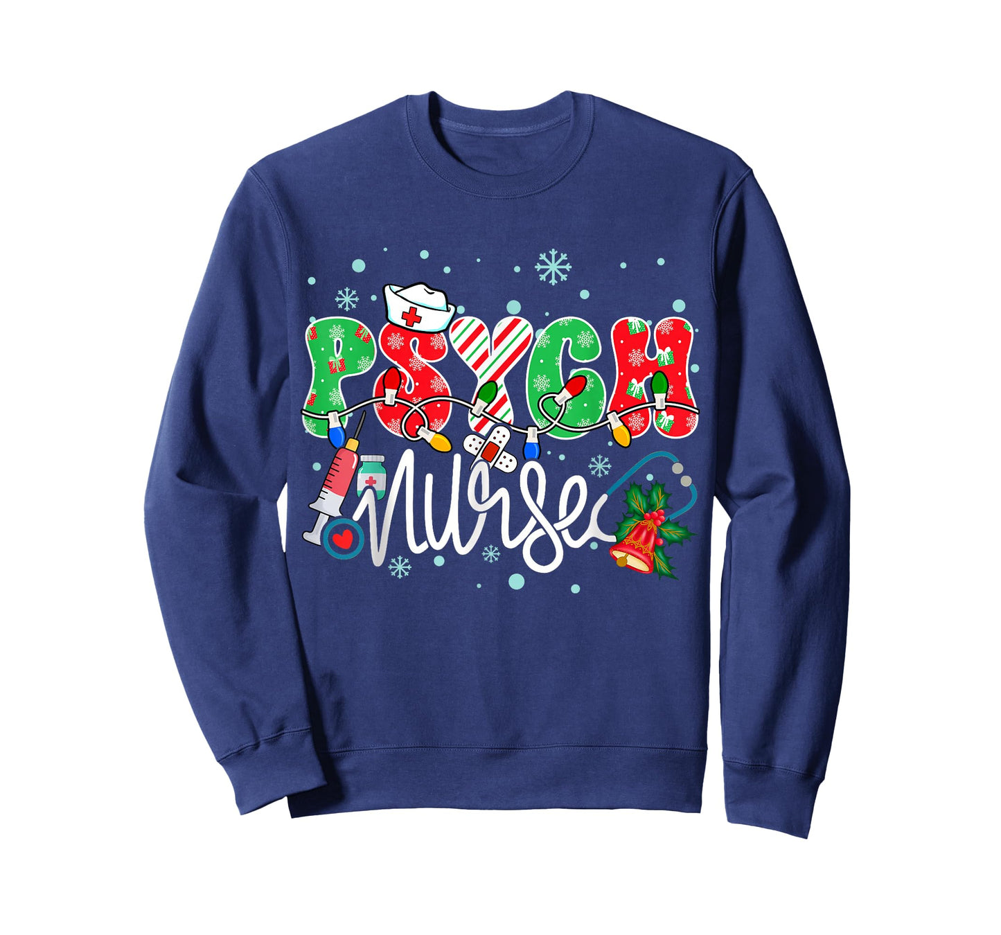 Psych Nurse Funny Xmas Light Stethoscope Christmas Nurse T-Shirt