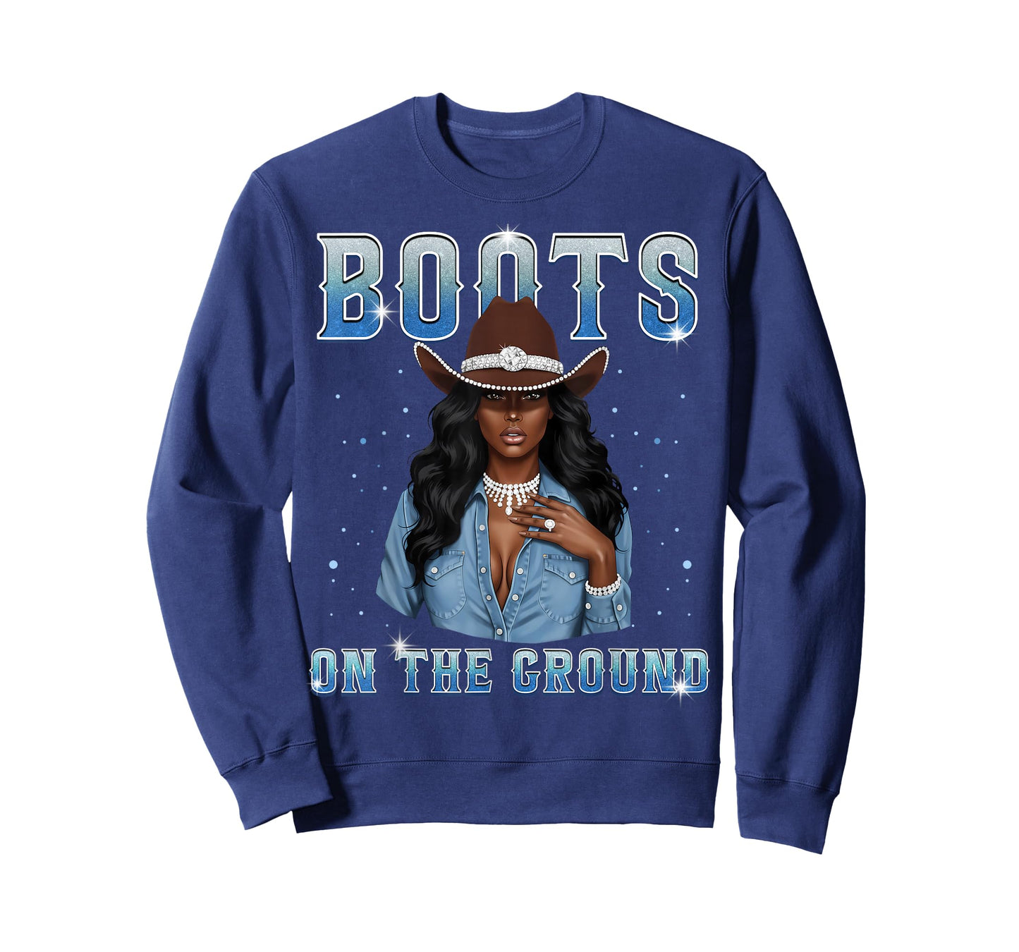 Afro Black Melanin Queen Western Cowgirl Hat Boots On Ground T-Shirt