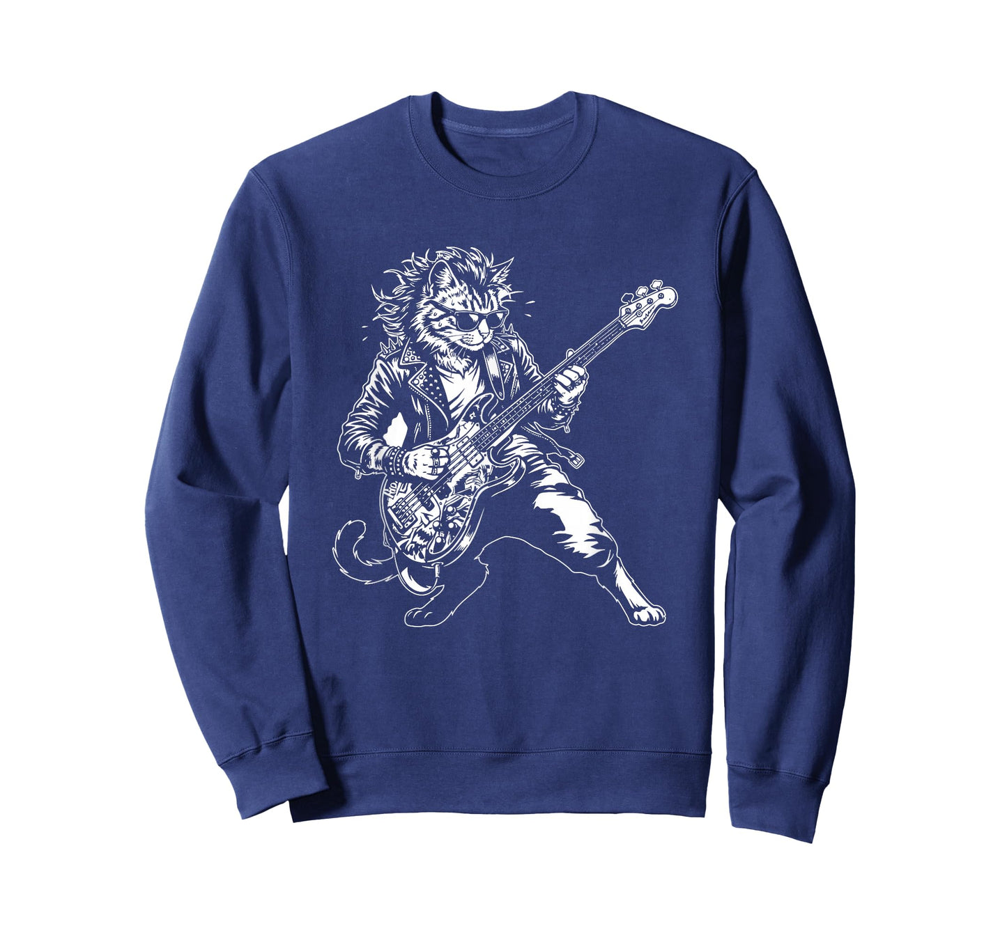 Punk Rock Cat Playing Bass Guitar Cool Musician Graphic T-Shirt
