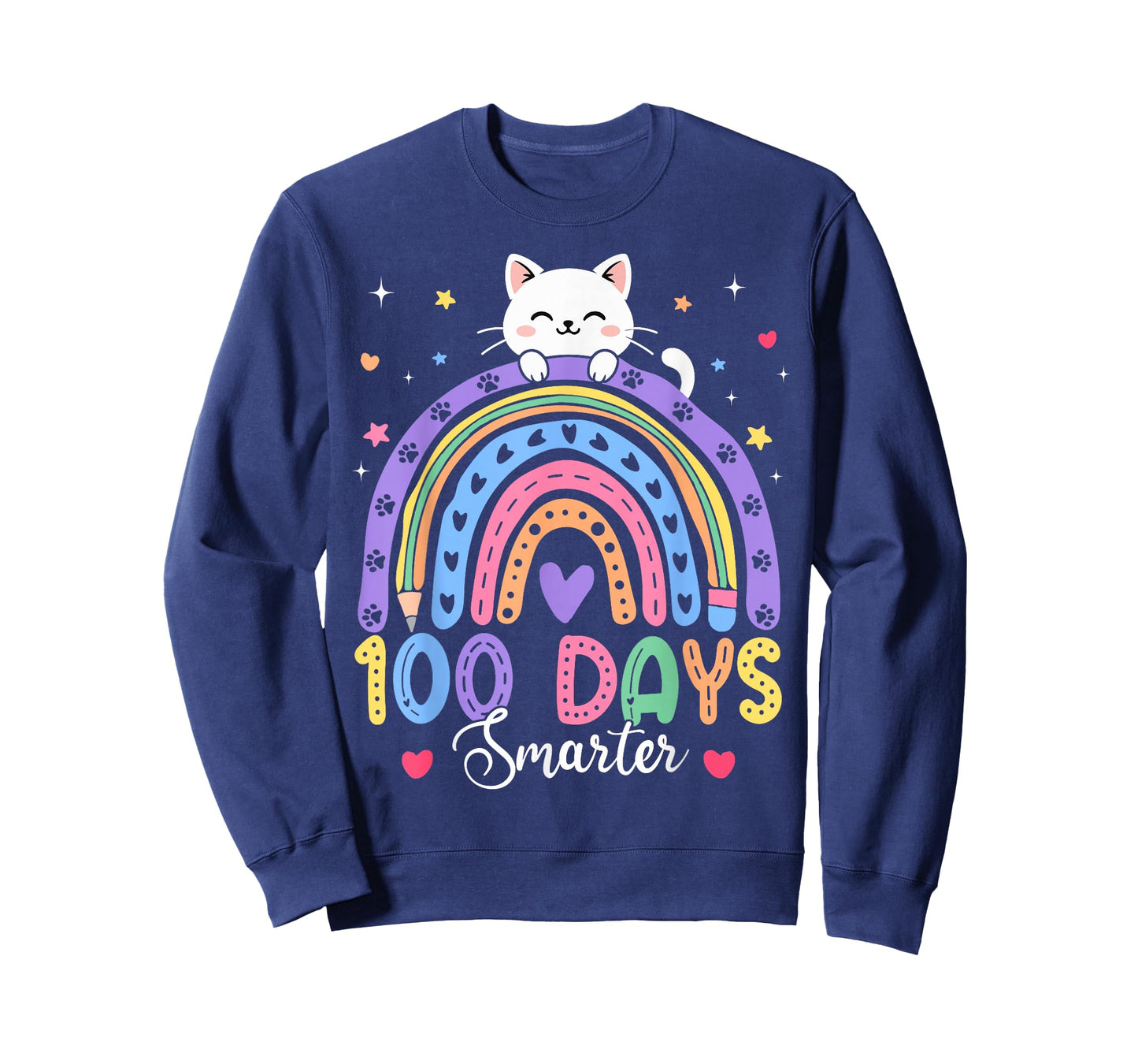 100 Days Smarter Kitten Cat Rainbow 100th Day Girls Kids T-Shirt
