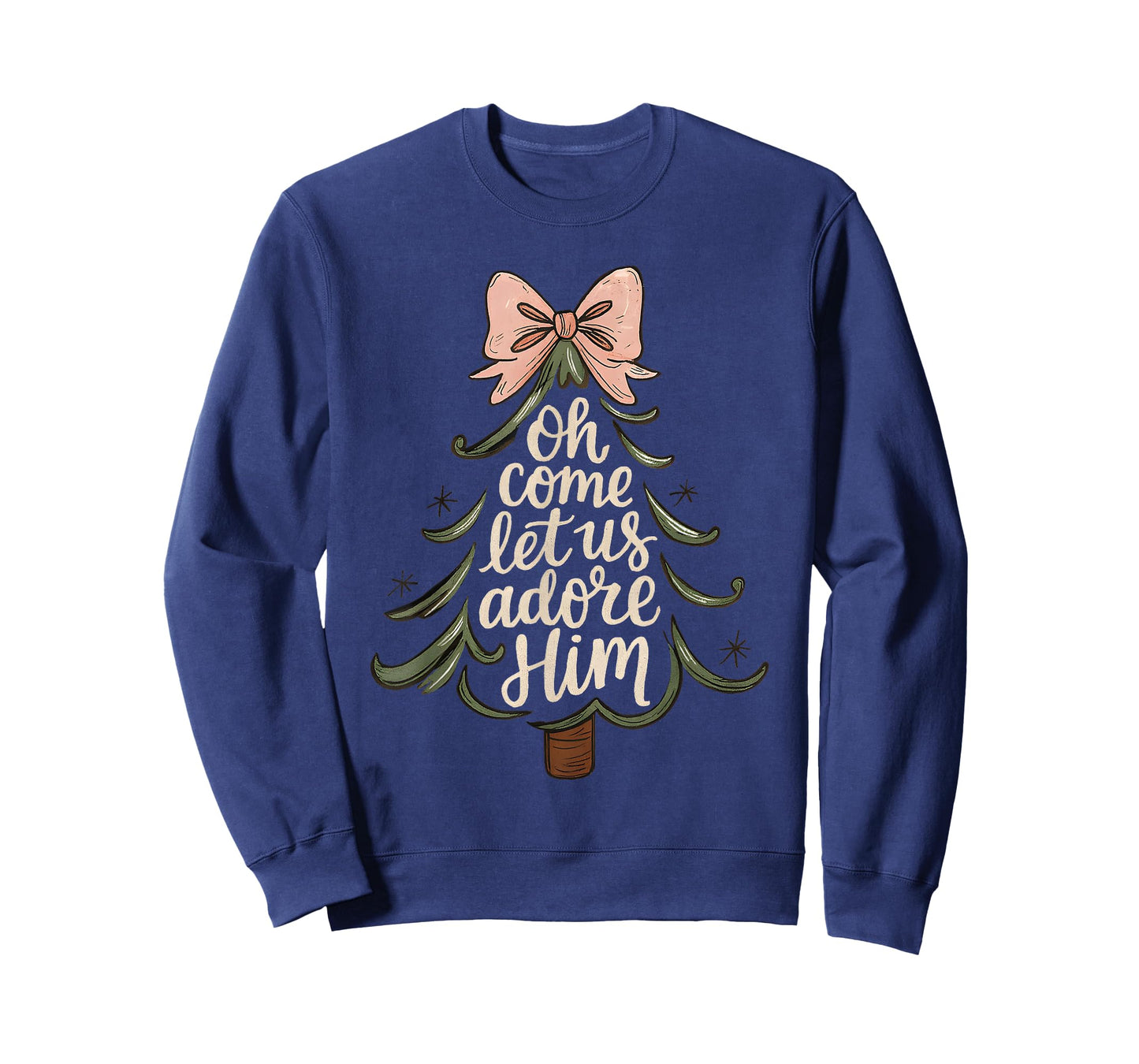 Oh Come Let Us Adore Him Christian Christmas Tree Art T-Shirt