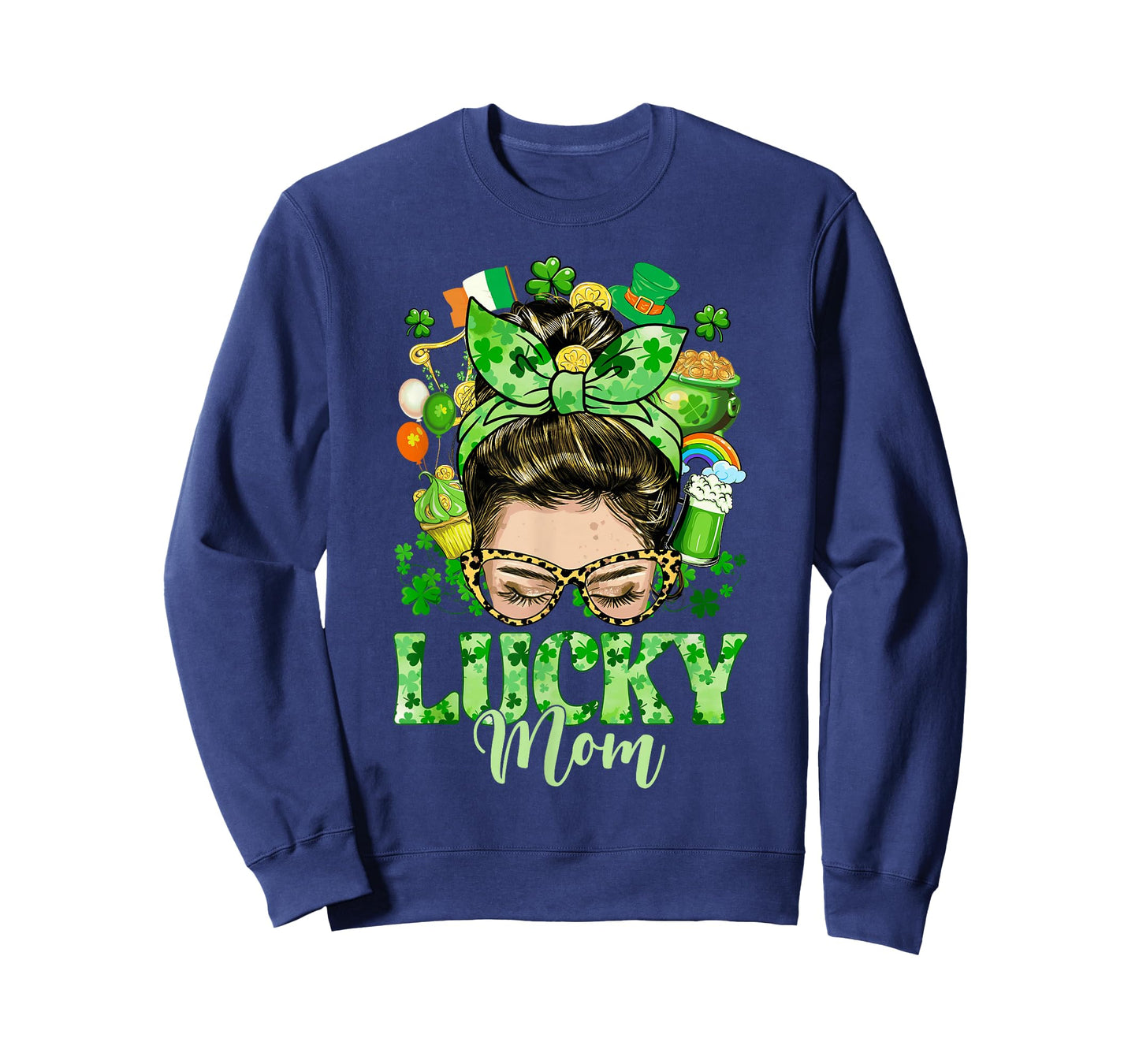 Messy Bun Hair Lucky Mom Shamrocks St Patrick's Day Women T-Shirt