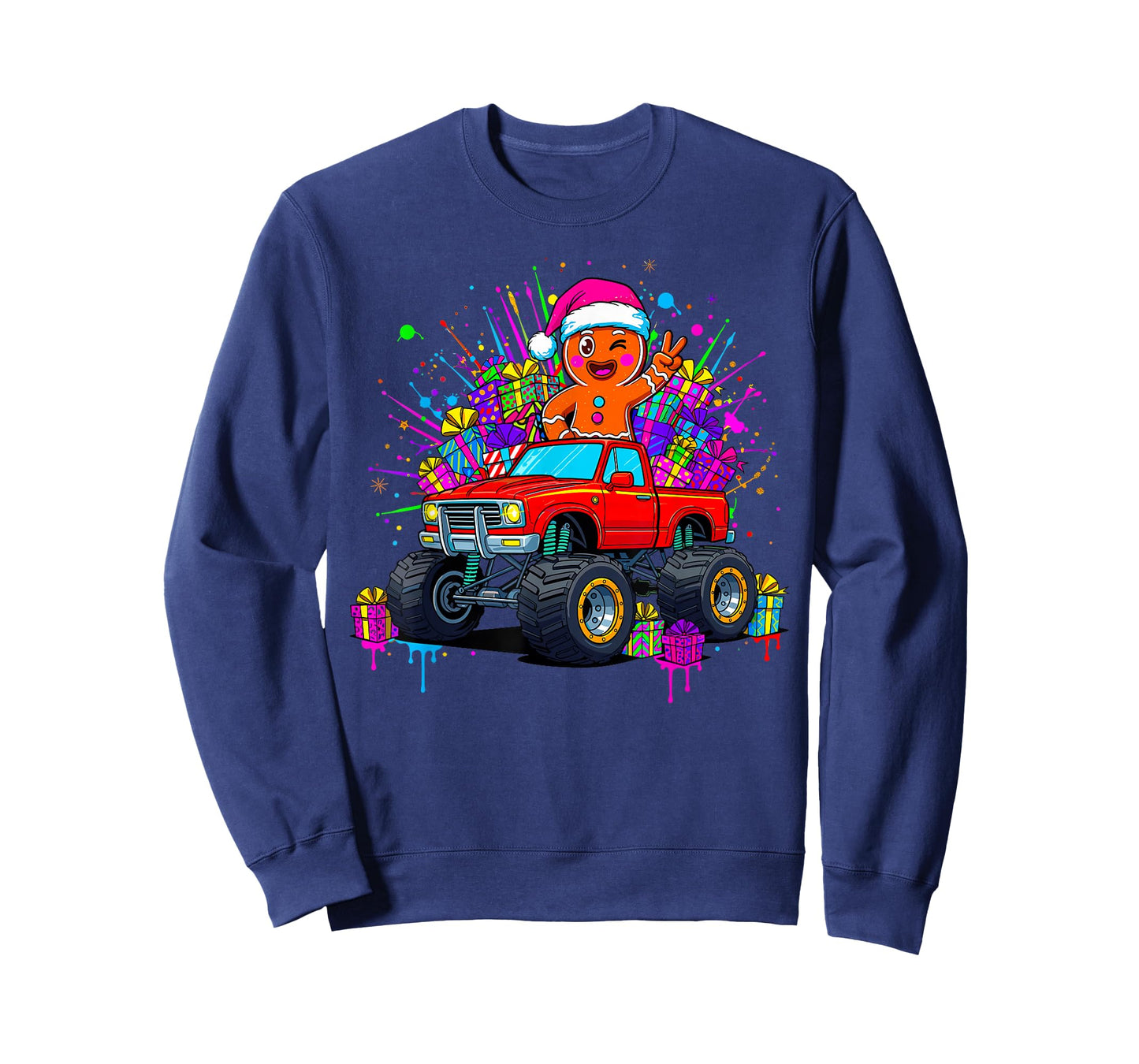 Monster Truck Gingerbread Man Funny Christmas Baking T-Shirt