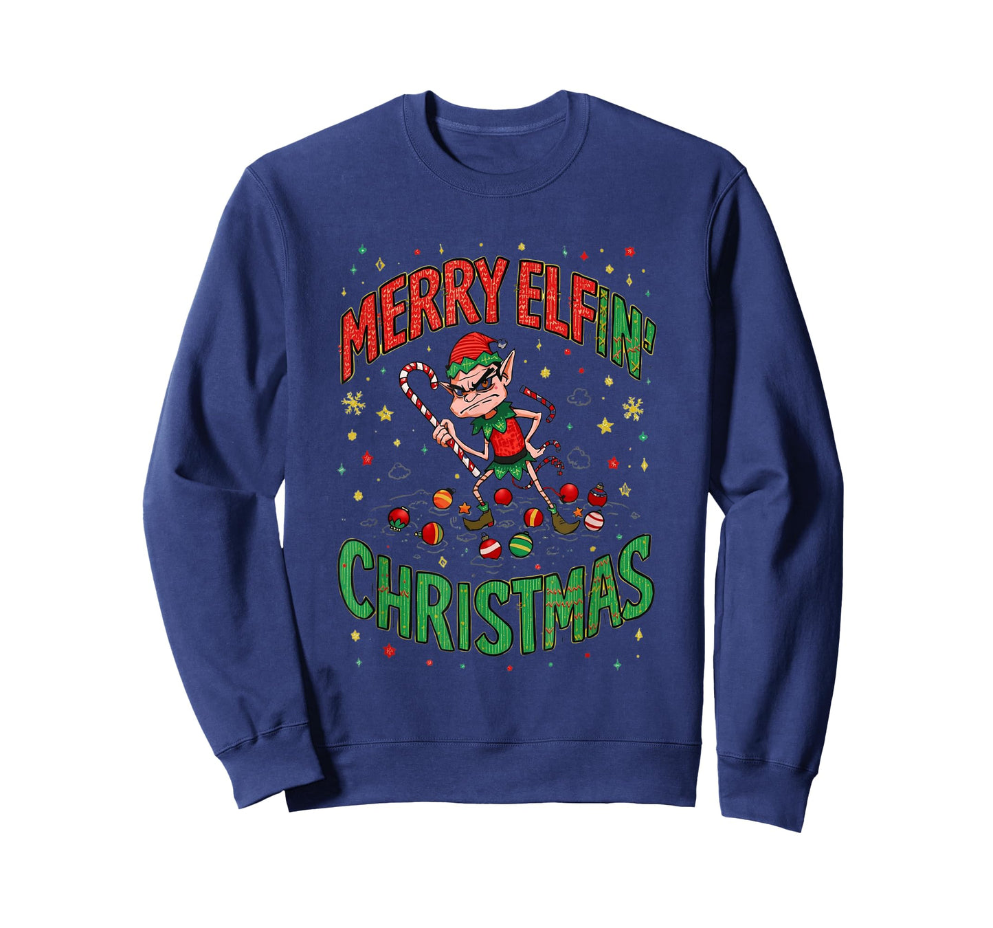 Merry Elfin’ Christmas | Funny Grumpy Elf Holiday Humor T-Shirt