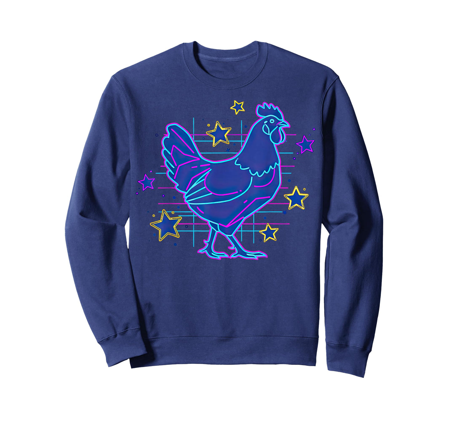 Bold Retro Vaporwave Blue Pink Funny Meme Chicken Stars T-Shirt