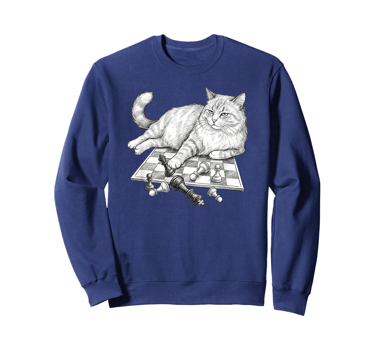 Funny Cat On Chessboard Knocking Over Pieces Chess Player T-Shirt