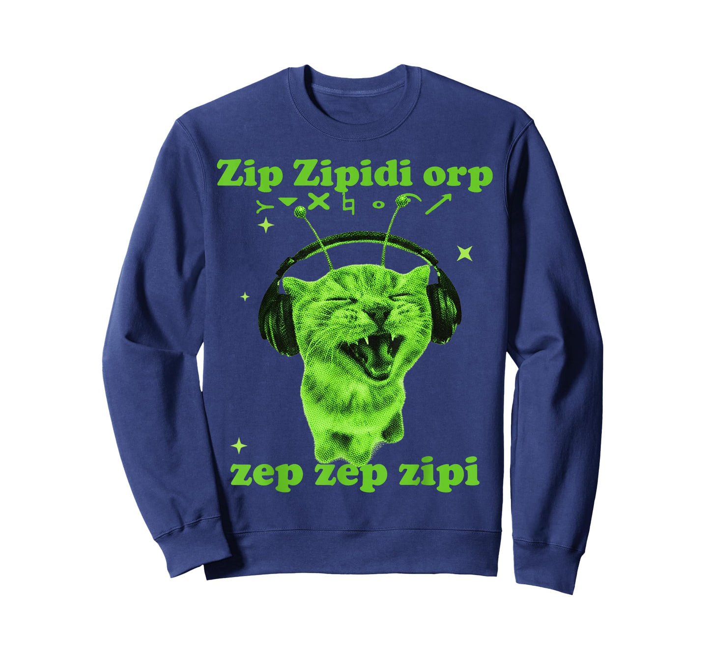 Y2K Alien Cat Meme Silly Cute Headphones Space Kitty Funny T-Shirt