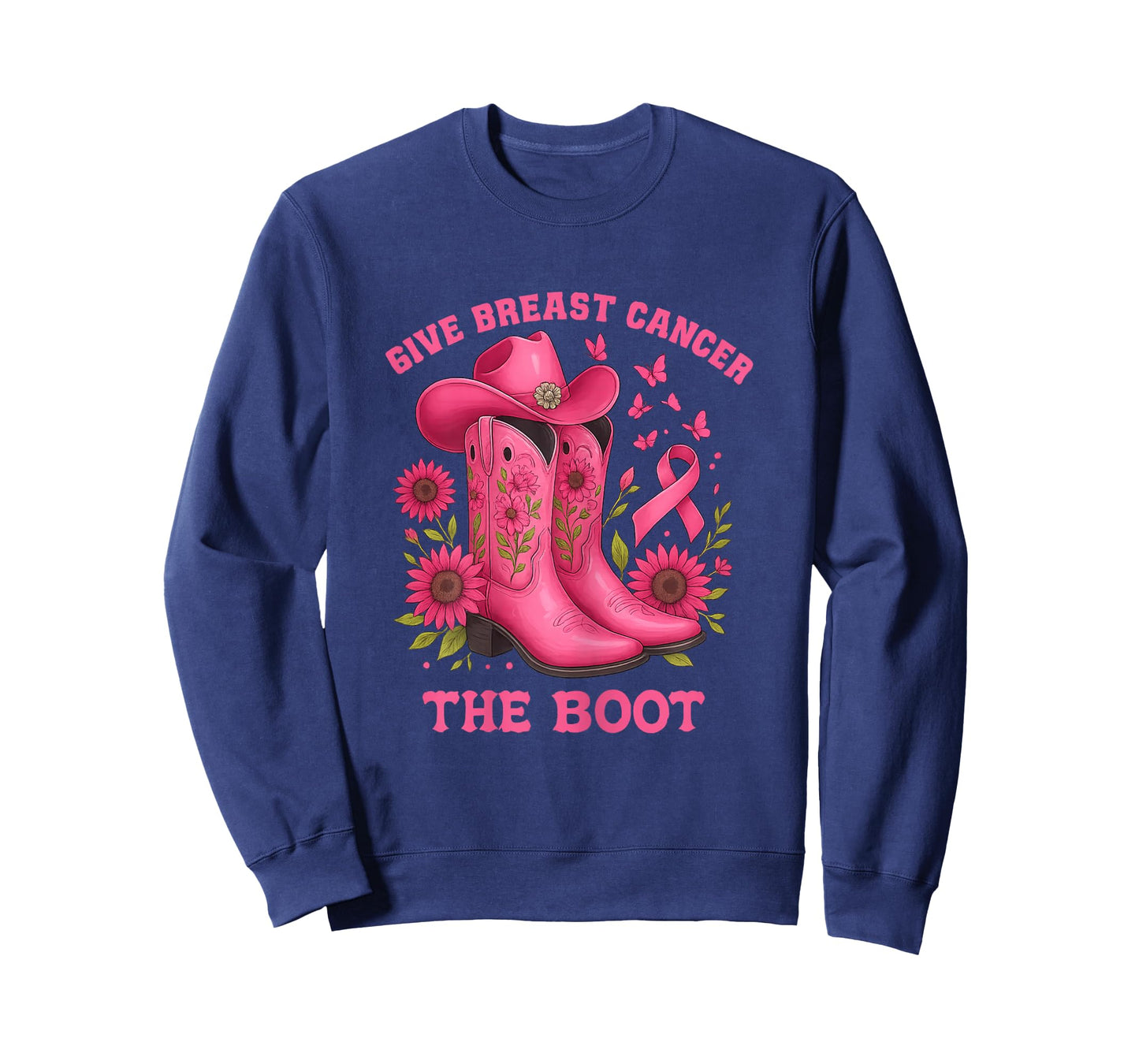 Give Breast Cancer The-Boot Floral Pink Cowboy Theme T-Shirt